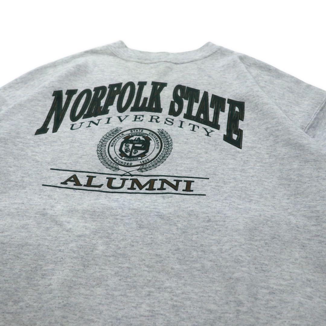 JAN SPORT Made in USA 90's College Print Sweatshirt XXL Gray Cotton Brushed Lining NORFOLK STATE UNIVERSITY Big Size