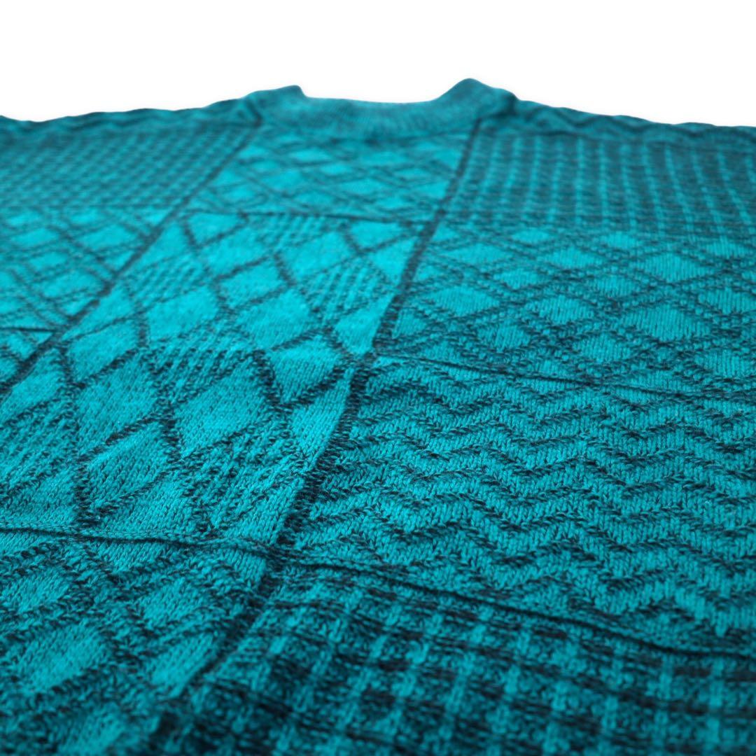 McGREGOR 80's Bottle Neck Low Gauge Knit Sweater L Green Acrylic All Over Pattern Crazy Pattern