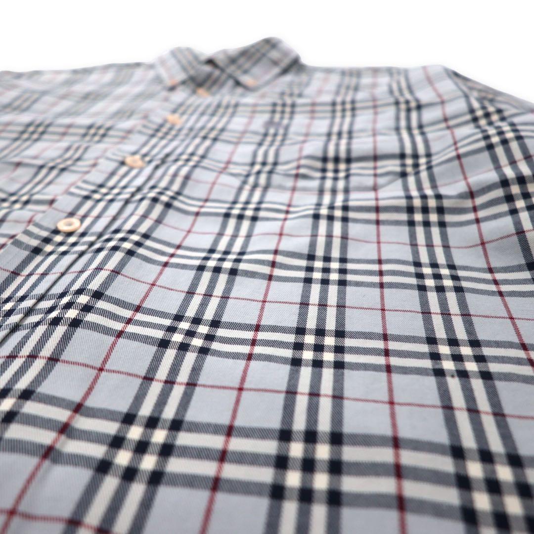 BURBERRY Nova Check Button Down Shirt L Gray Cotton One Point Logo Embroidery
