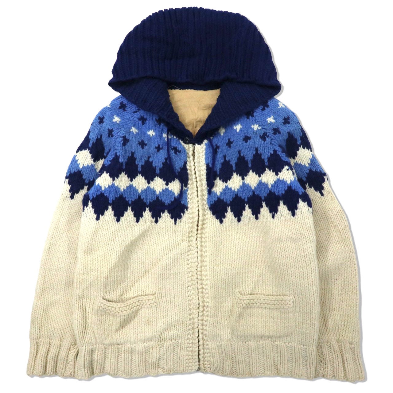 Cowichan sweater with HOODIE M White 60's Nordic Pattern Lightning 