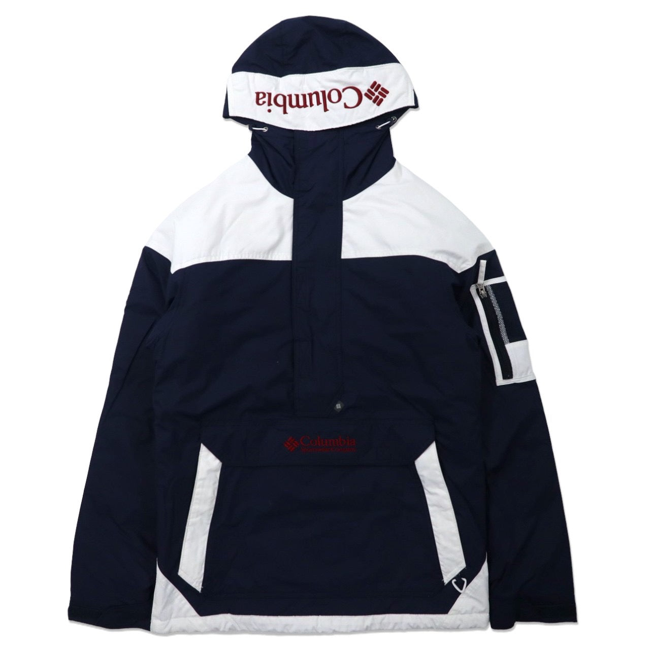 COLUMBIA Challenger Anorak Hoodie S Navy Nylon Heavy Cotton Logo