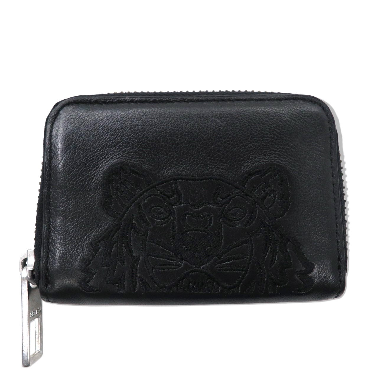 KENZO COIN WALLET Coin purse black leather tiger logo embroidery