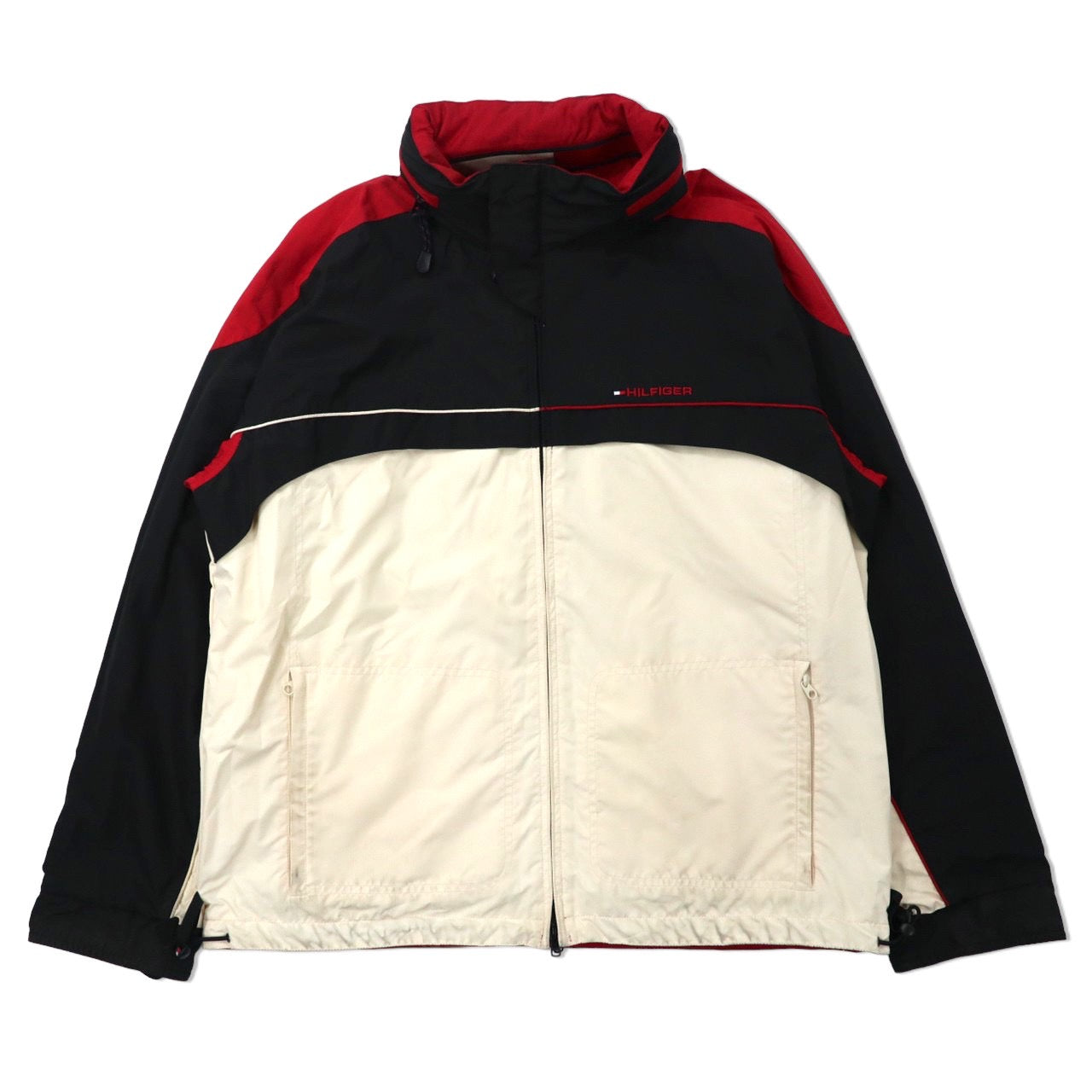 TOMMY HILFIGER Reversible Sailing Jacket L Black Red Nylon Hoodie Storage  90s