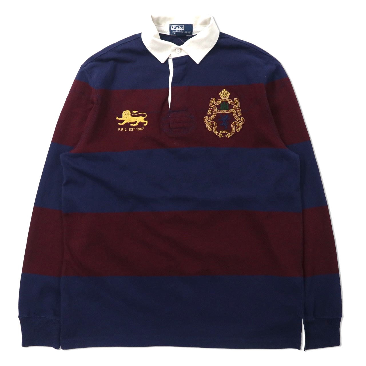 Polo by Ralph Lauren ボーダー ラガーシャツ L ネイビー ボルドー