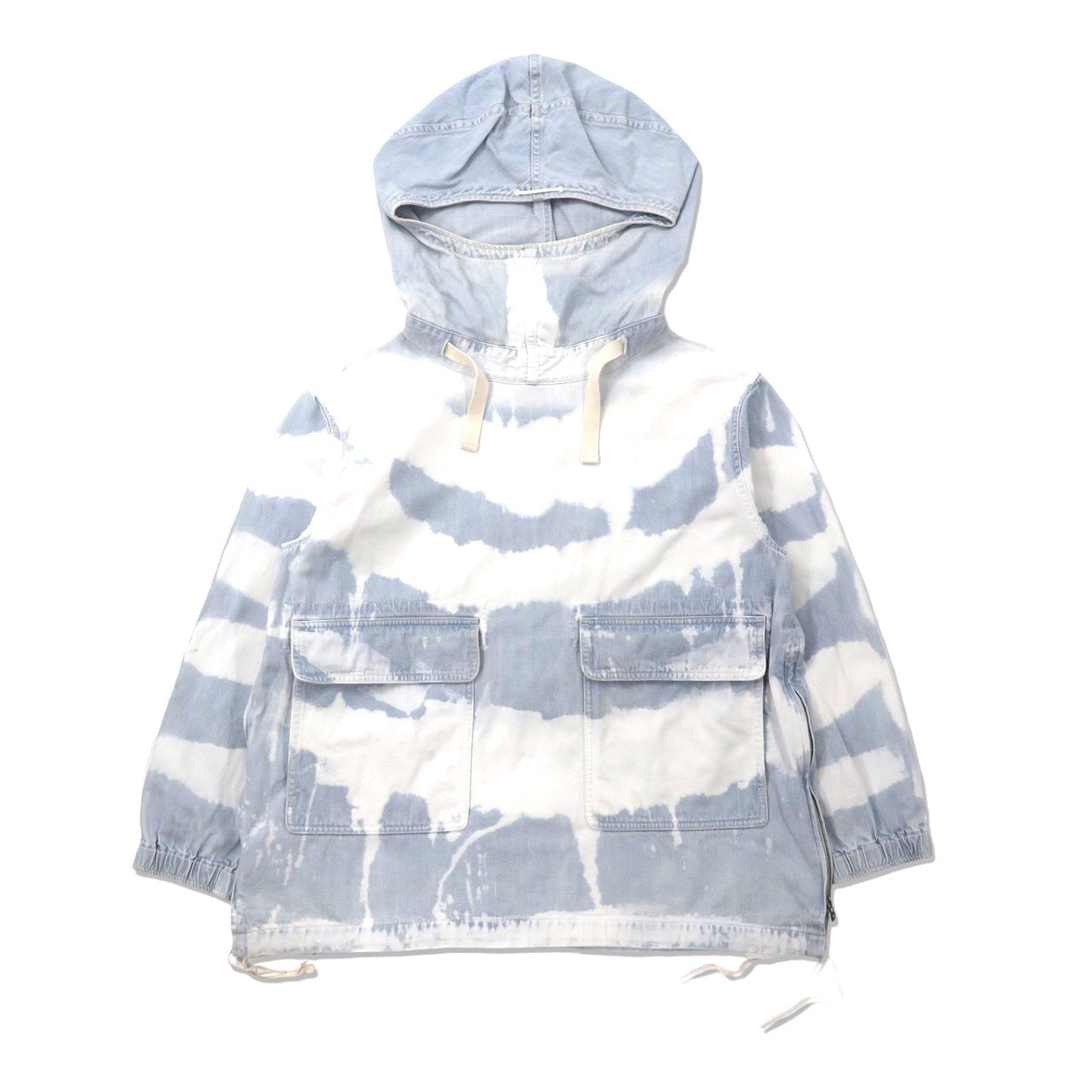 BEAMS Pullover Smock HOODIE S Blue Denim Bleach Processing Big