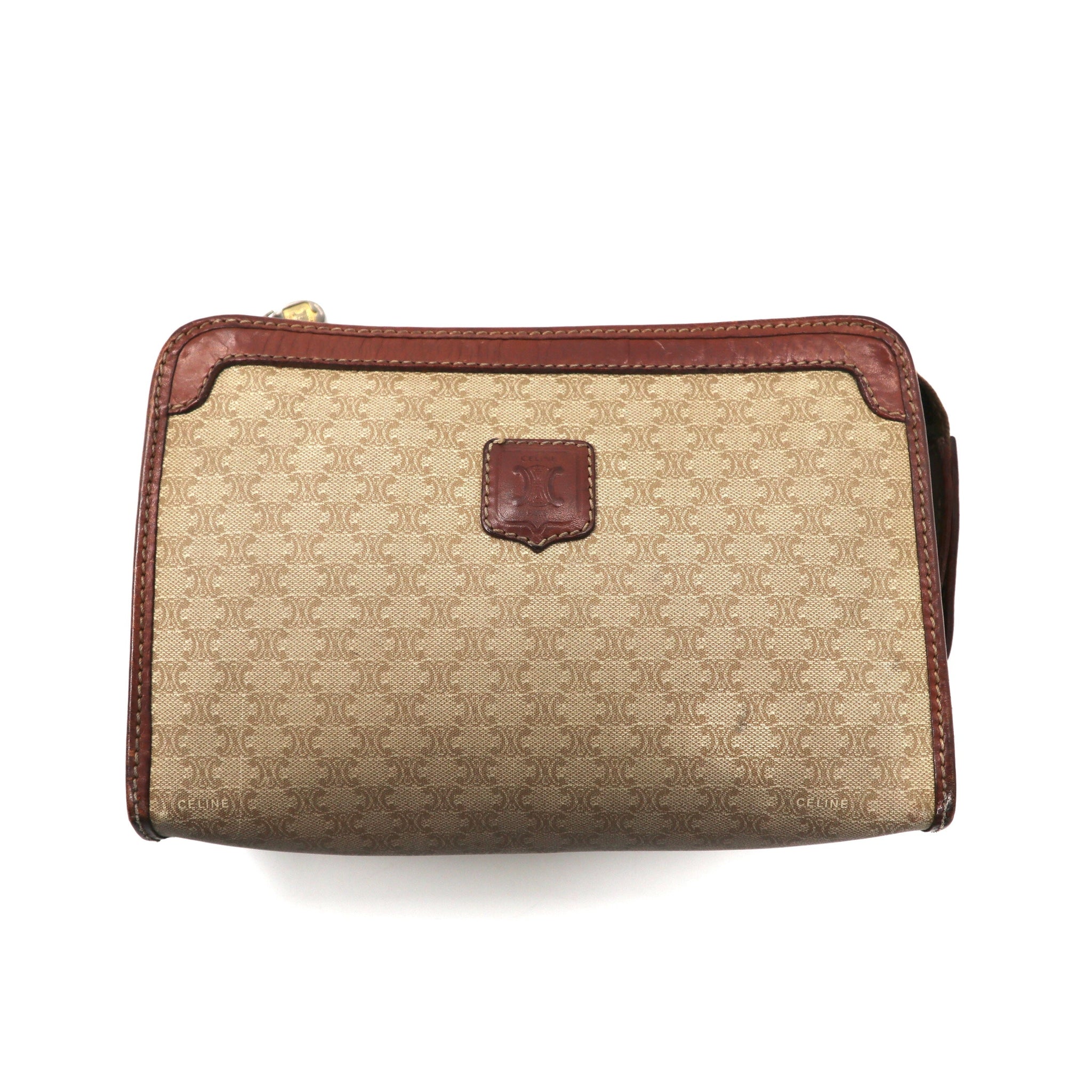 CELINE Clutch Bag Beige Leather Macadam Pattern M06 Made in 