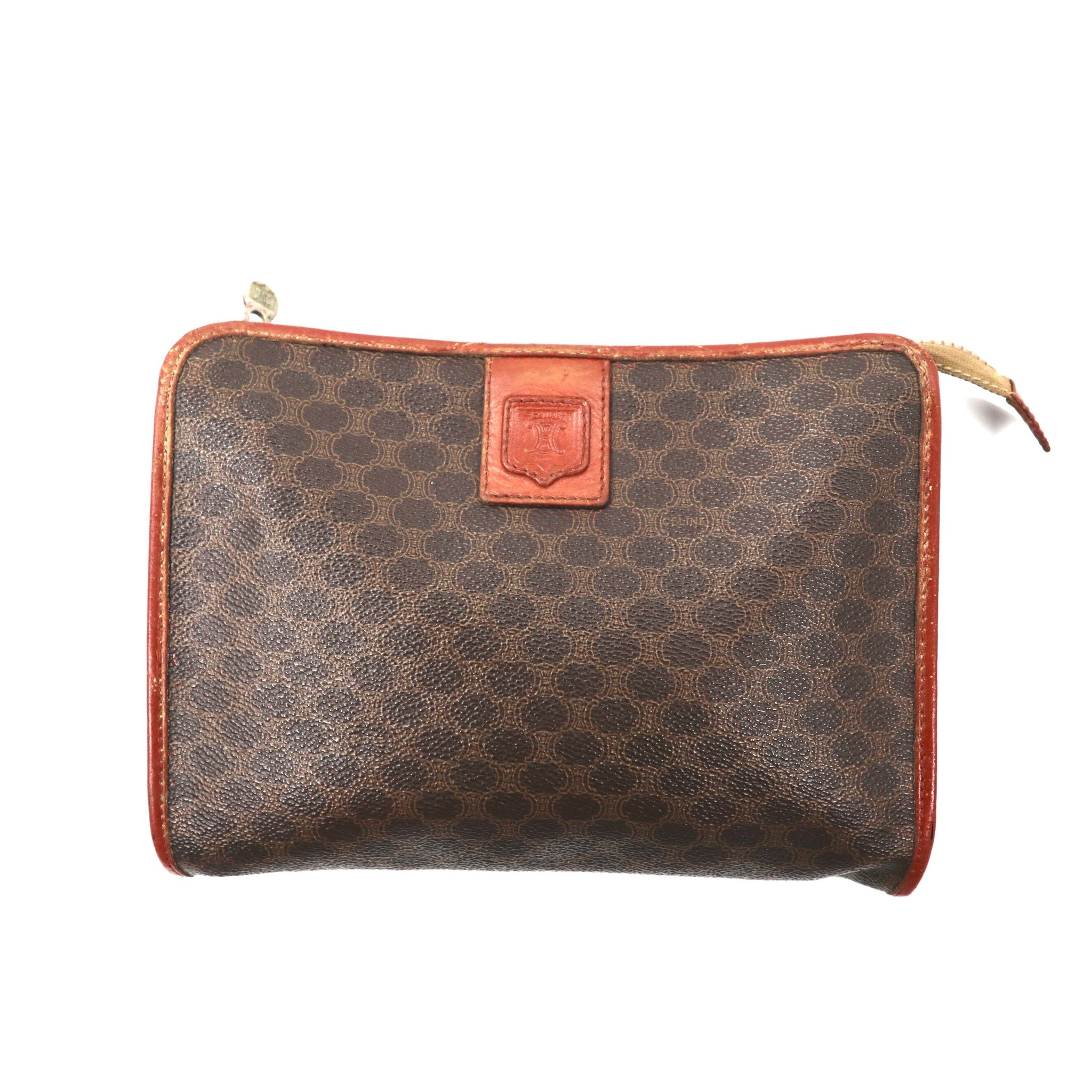 Celine Clutch Bag Brown Leather Macadam Pattern M08 Vintage