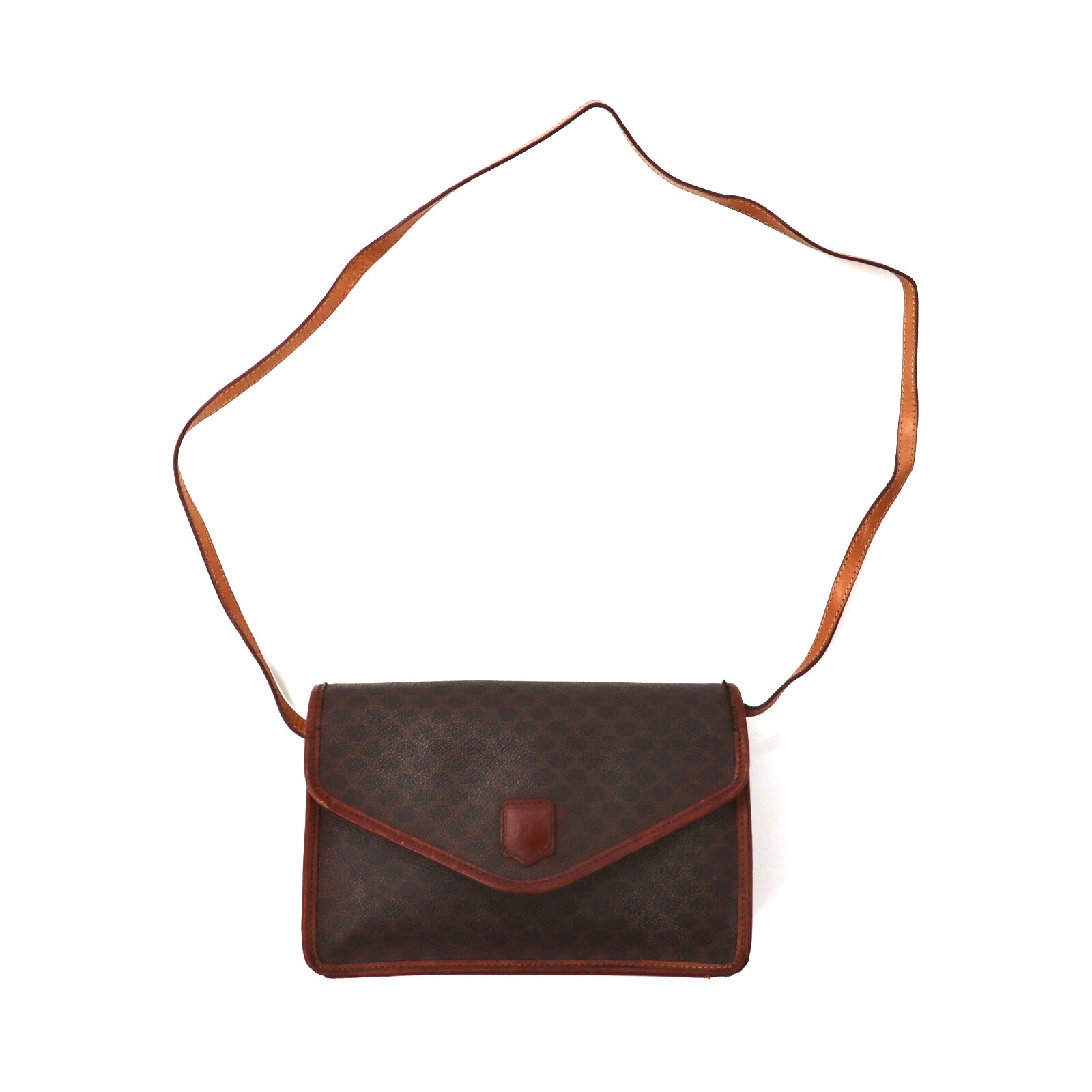 CELINE Cross body bag brown leather macadam pattern Vintage M90