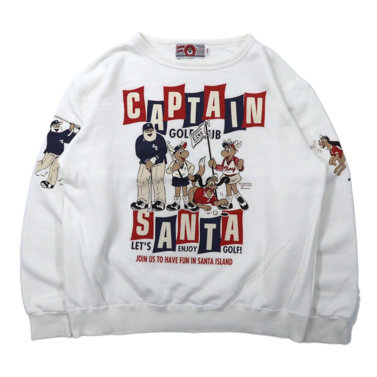 CAPTAIN SANTA Big Logo Print Sweatshirt M White Cotton Double 