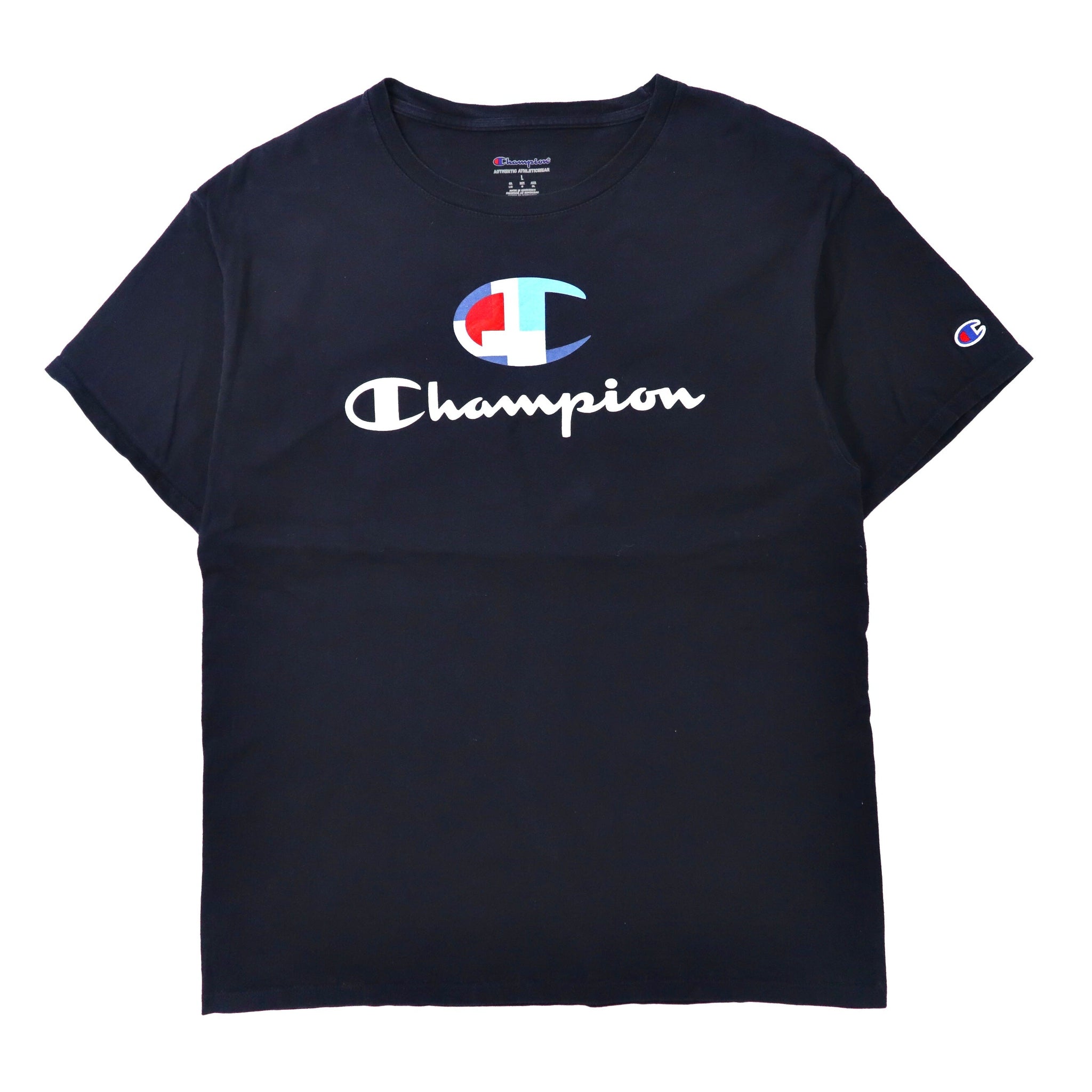 Champion ビッグロゴプリントTシャツ XL ネイビー コットン