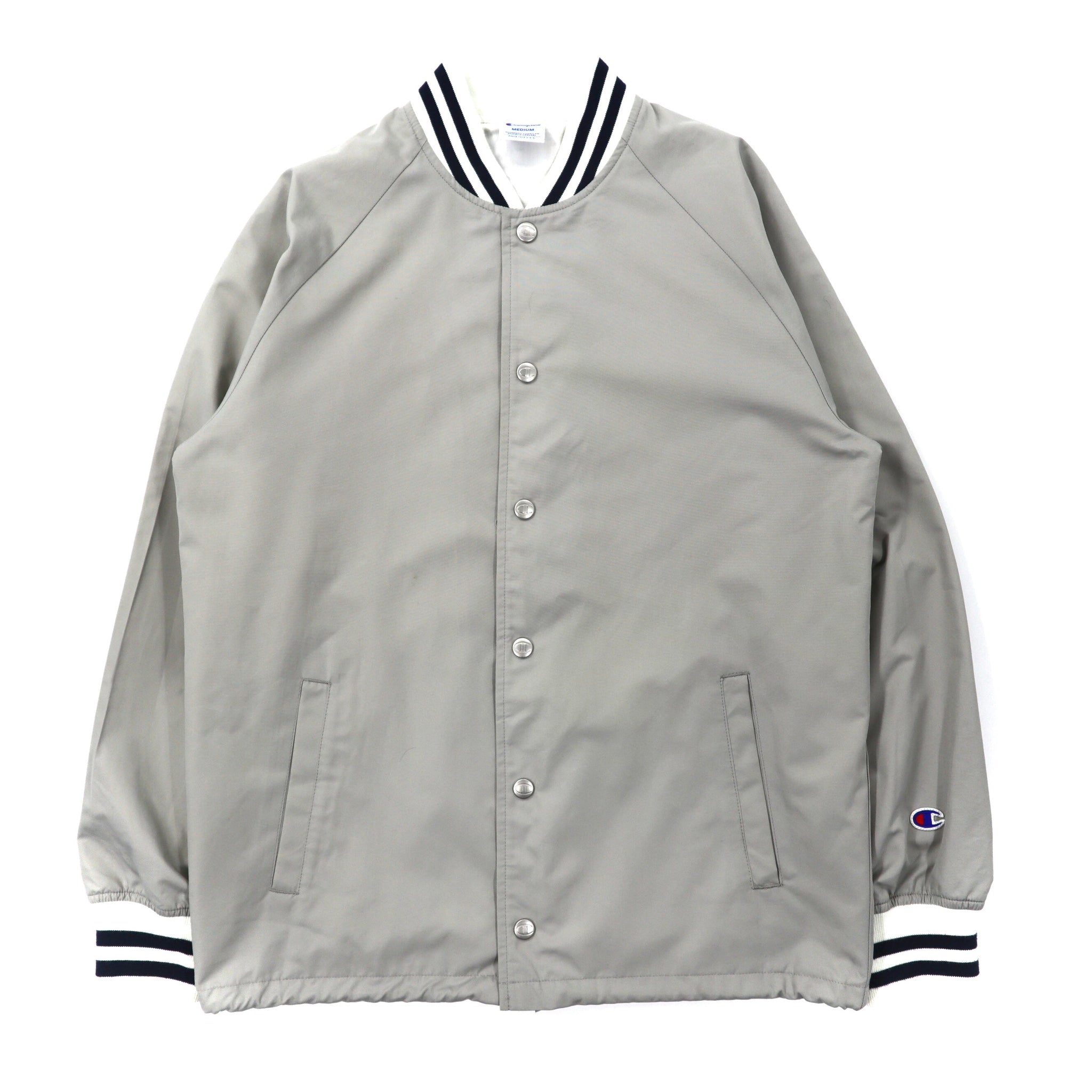 CHAMPION VARSITY JACKET M Gray polyester back logo C8-K609 – 日本