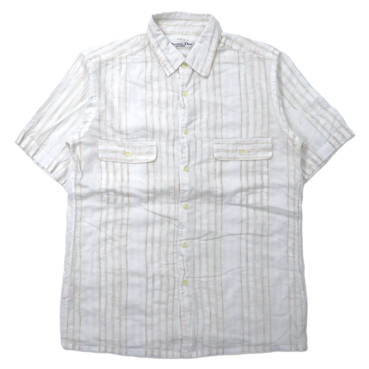 Christian Dior Short Sleeve Gauze Shirt L White Striped Cotton