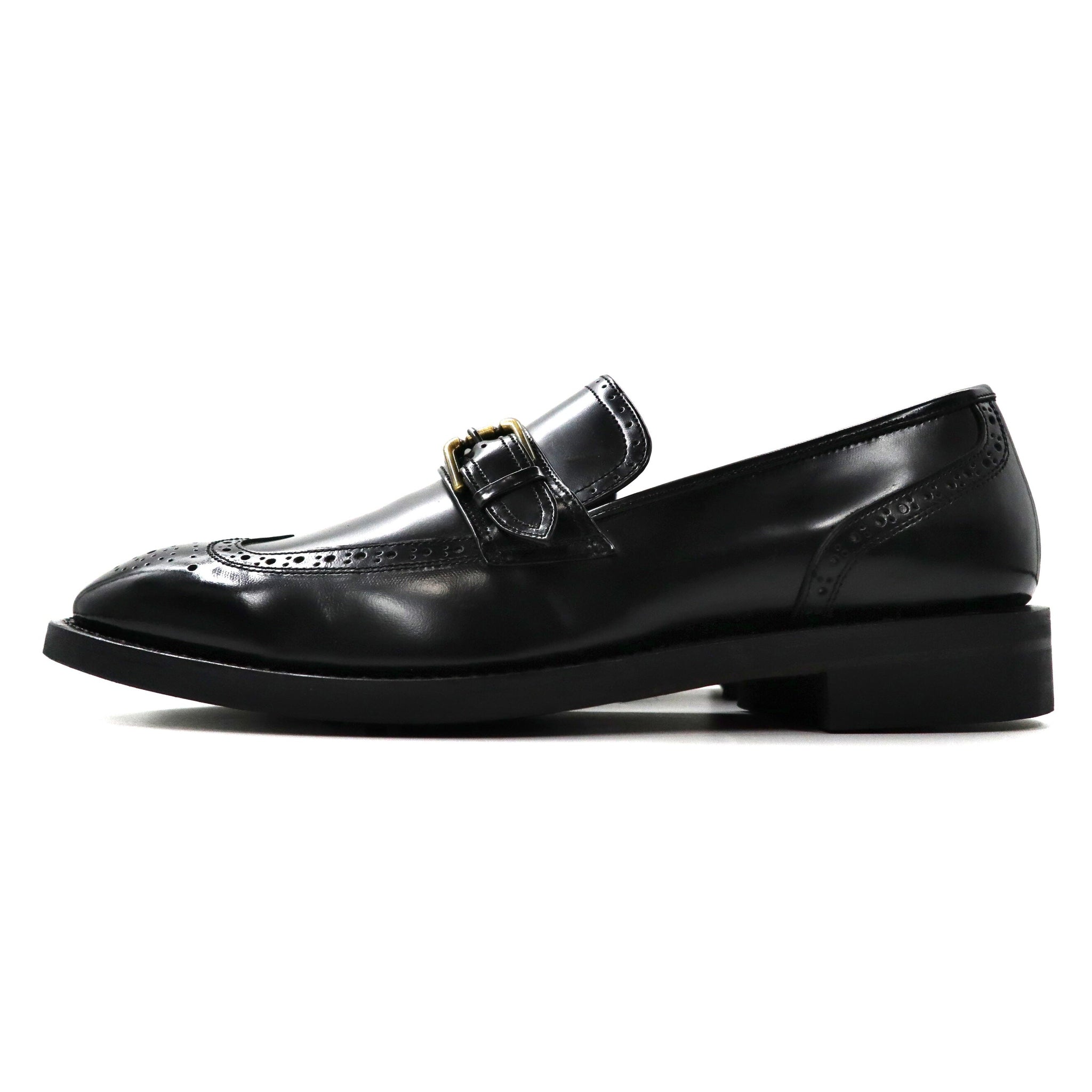 DAKS Wing Chip LOAFERS Medallion Shoes US8.5 Black Leather