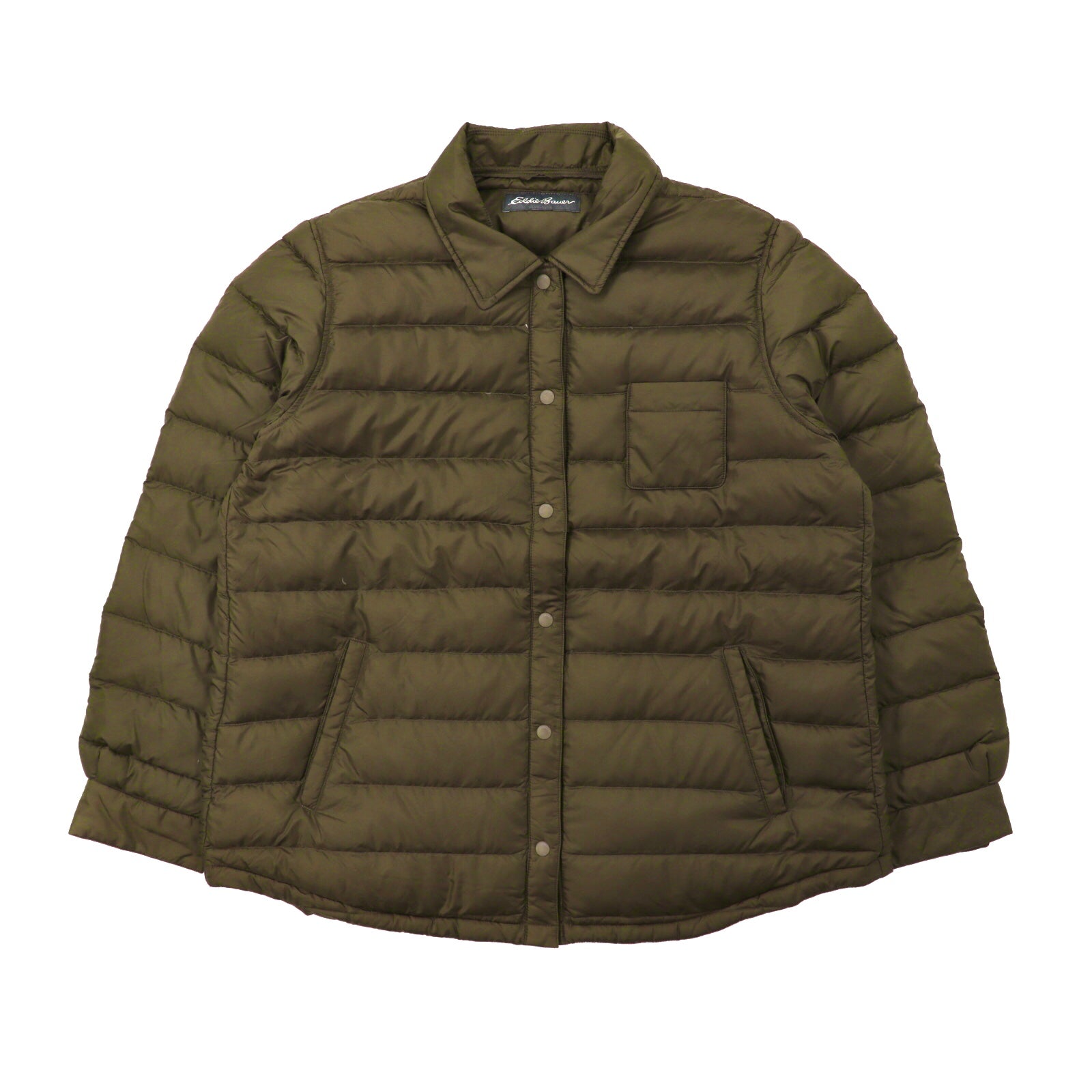EDDIE BAUER Storm Puffer jacket L Chaki Nylon Premium Goose Down 