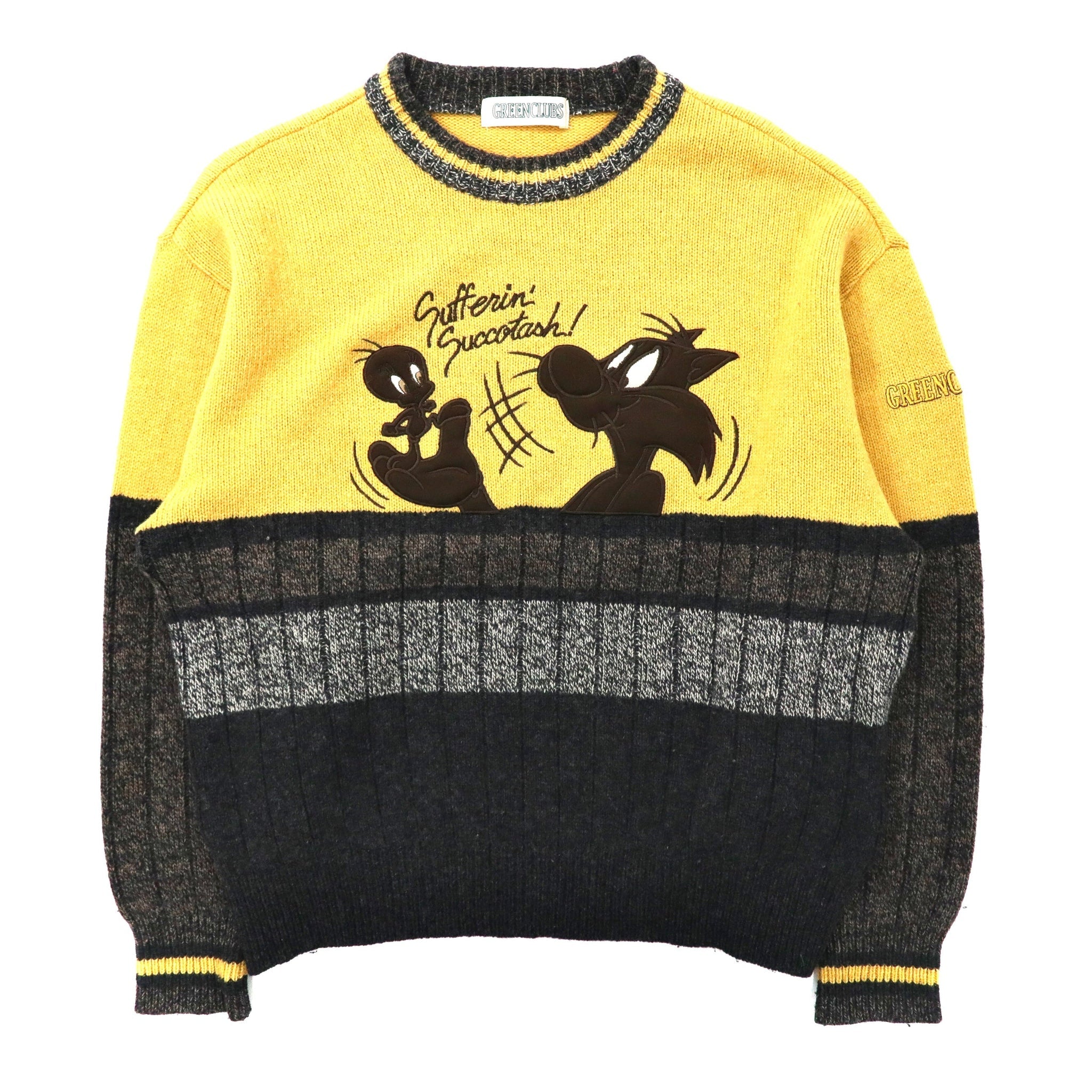 GREEN CLUBS × Warner Bros. クルーネックニット セーター 1 イエロー ウール LOONEY TUNES トゥイー