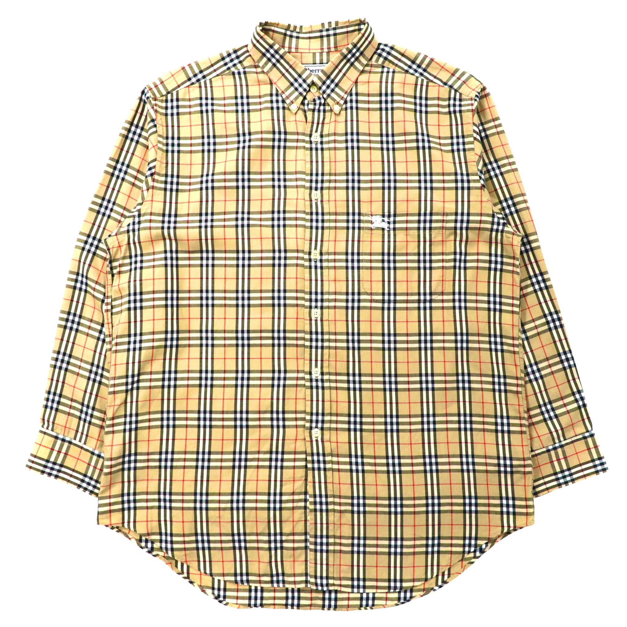 BURBERRYS CHECKED BUTTON-DOWN SHIRTS L Beige Cotton One Point Logo