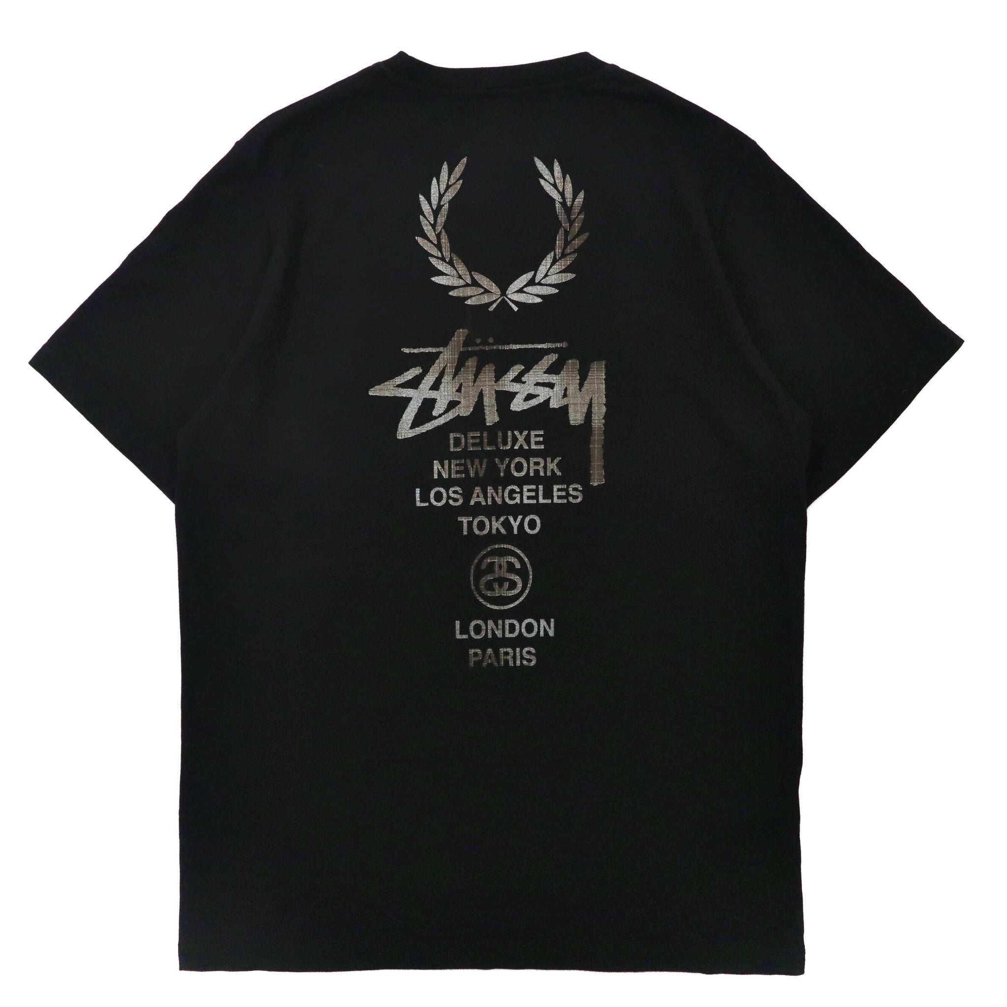 STUSSY DELUXE × Fred Perry World Tour T -shirt 40 Black Cotton