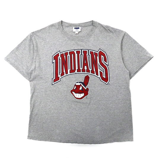 MLB BASEBALL PRINT T-SHIRT ビッグサイズ プリントTシャツ XL グレー コットン INDIANS インディアンス CSA 90年代 メキシコ製