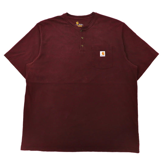 carhartt ビッグサイズ ヘンリーネックTシャツ 2XL ボルドー コットン ポケット付き ORIGINAL FIT