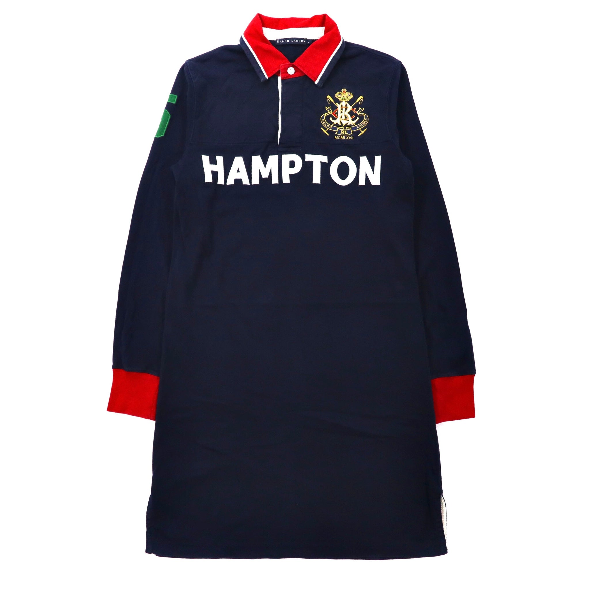 RALPH LAUREN RUGBY SHIRT Dress L Navy Cotton Emblem logo