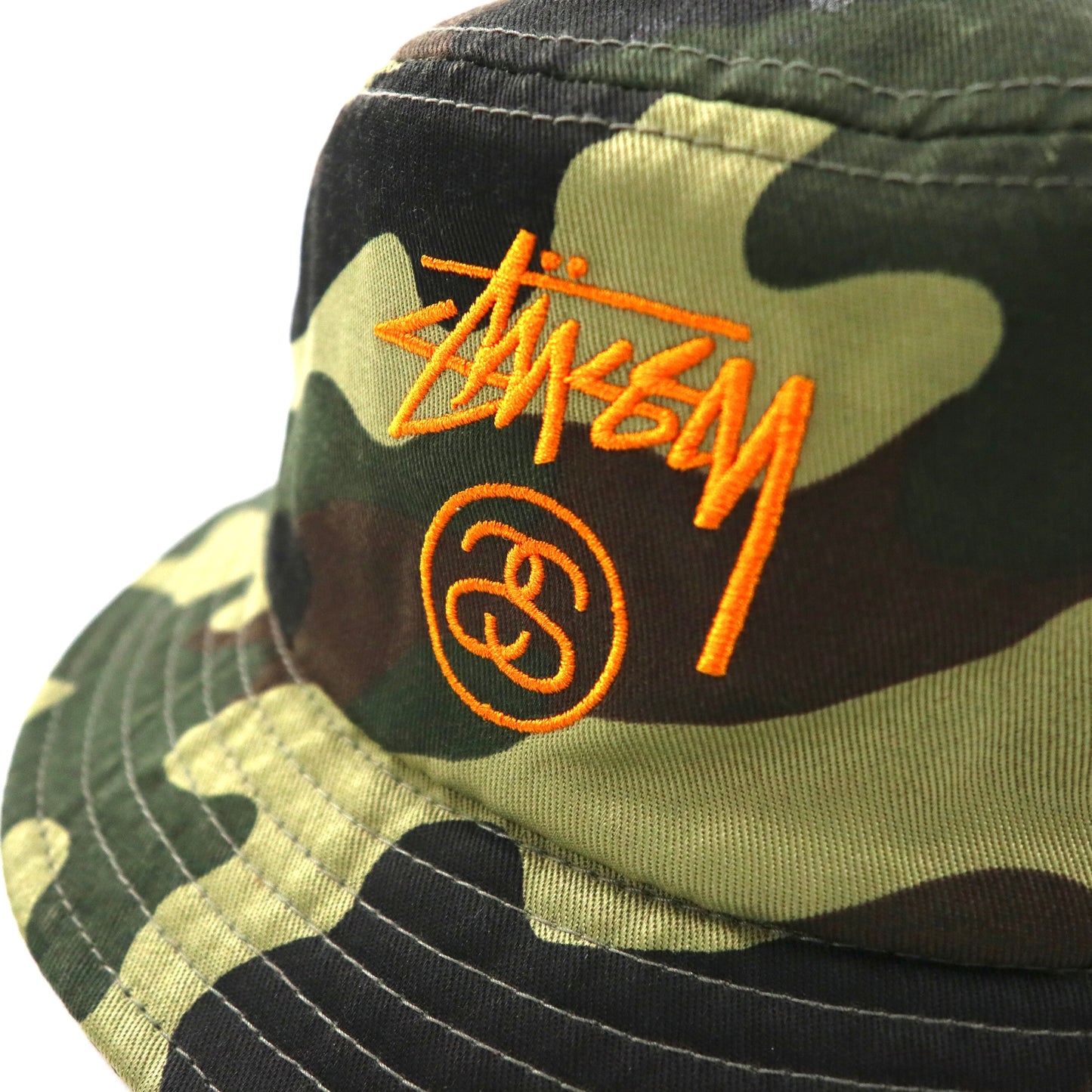 STUSSY Bucket Hat S/M Camouflage Cotton Chanel Logo Embroidery