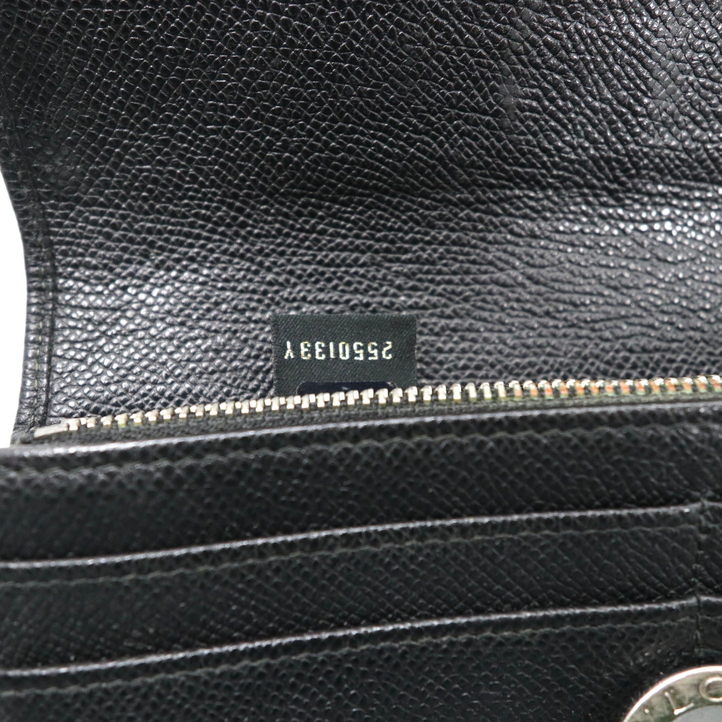 BVLGARI Long Wallet Black Embossed Leather Logo Clip Clip Large Wallet Made in Italy