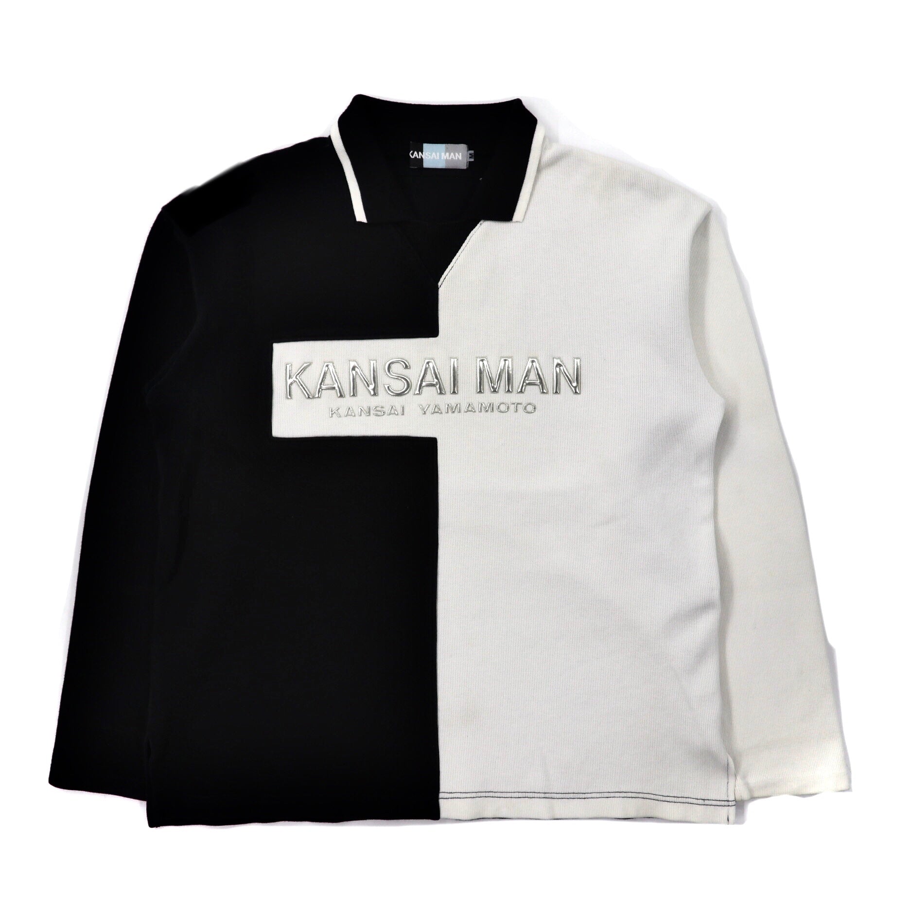 Kansai Man (Kansai Yamamoto) With collar Sweatshirt M Black White Logo 90s