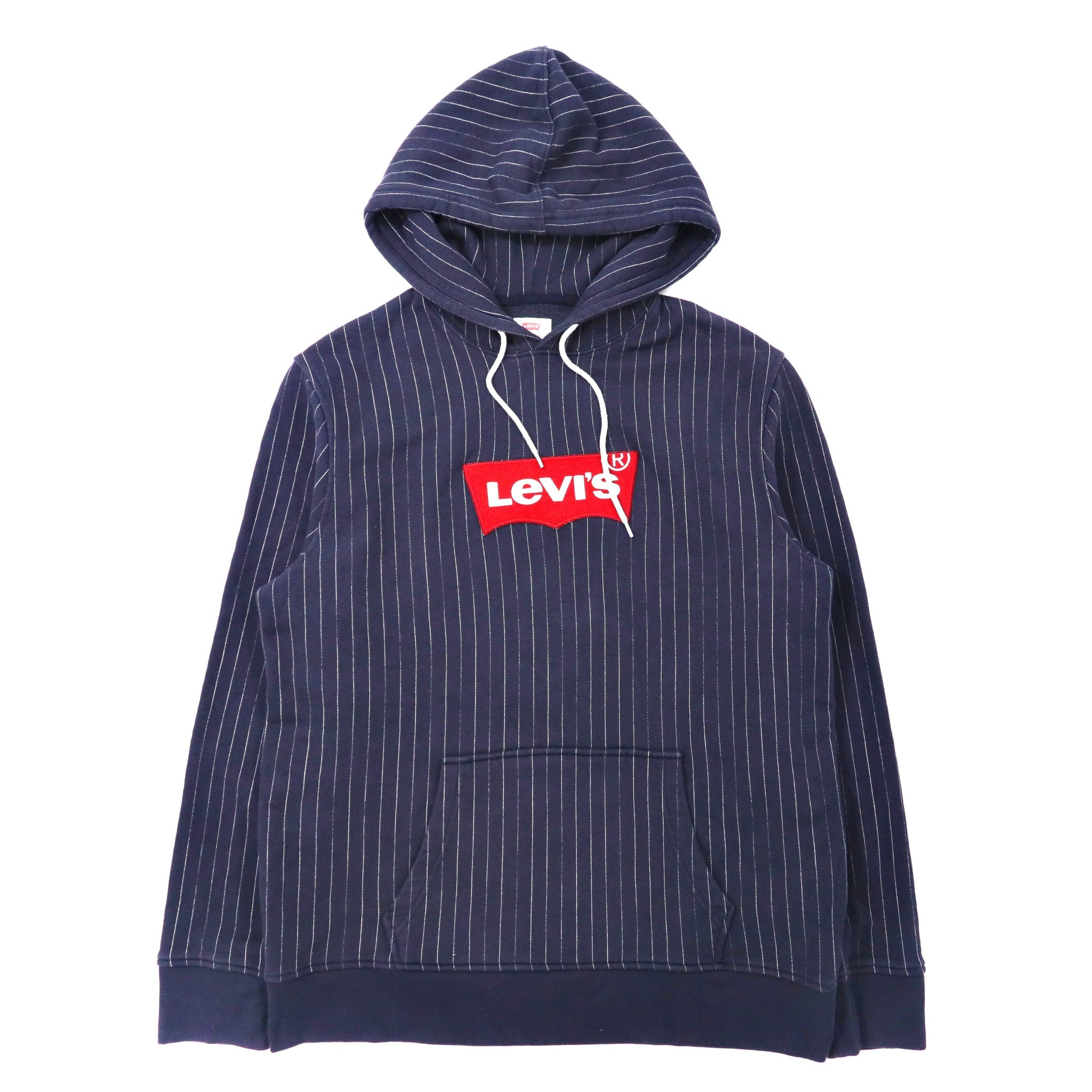 Levi's プルオーバーパーカー ロゴフーディー L ネイビー ストライプ コットン 56808-0018 トルコ製