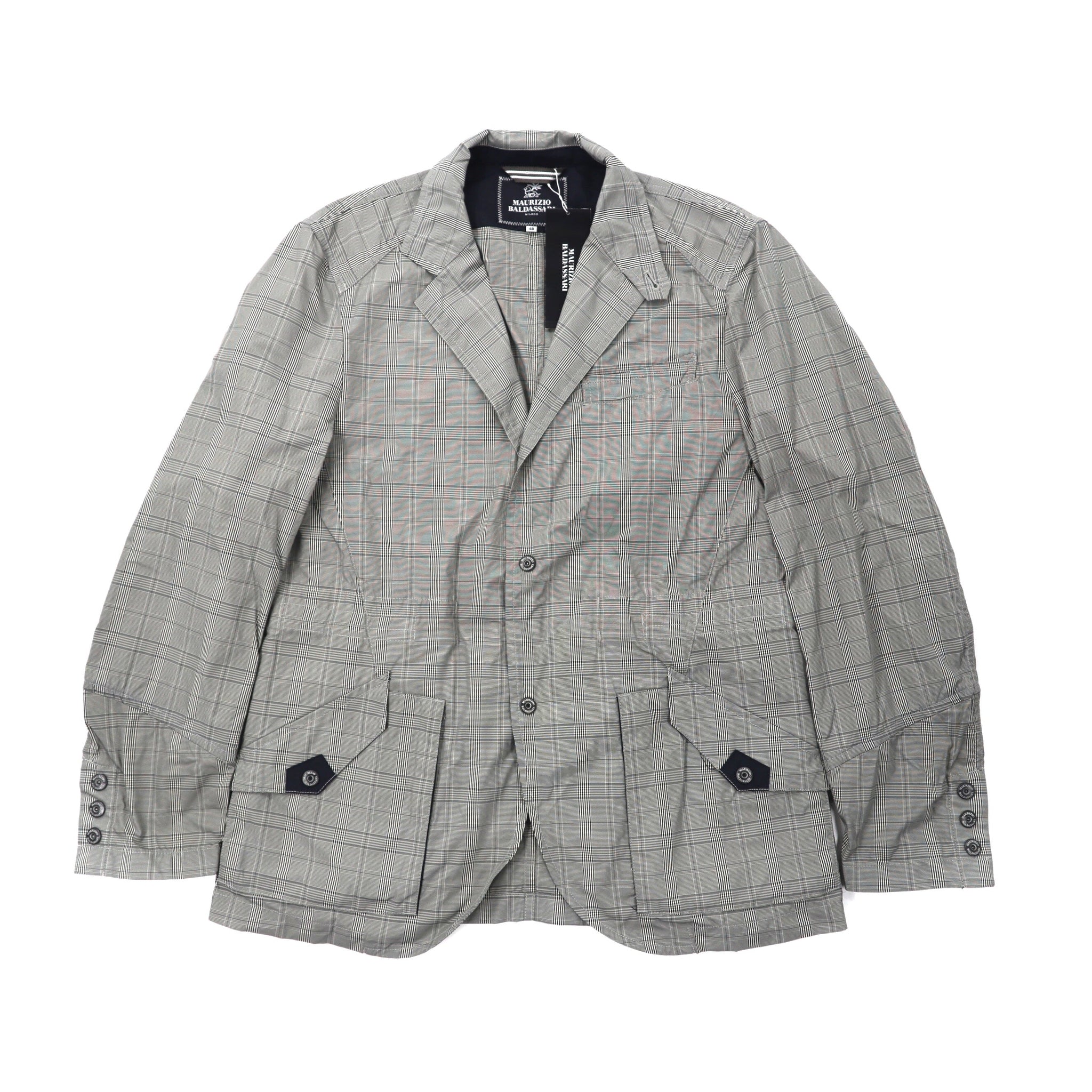 MAURIZIO BALDASSARI Tailored Jacket 48 Gray CHECKED Snap button