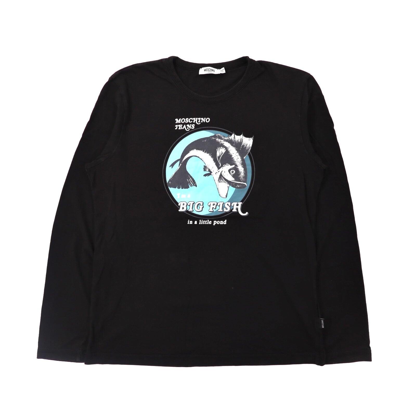 Moschino Jeans Long Sleeve T -shirt XL Black Big Fish Print 90s