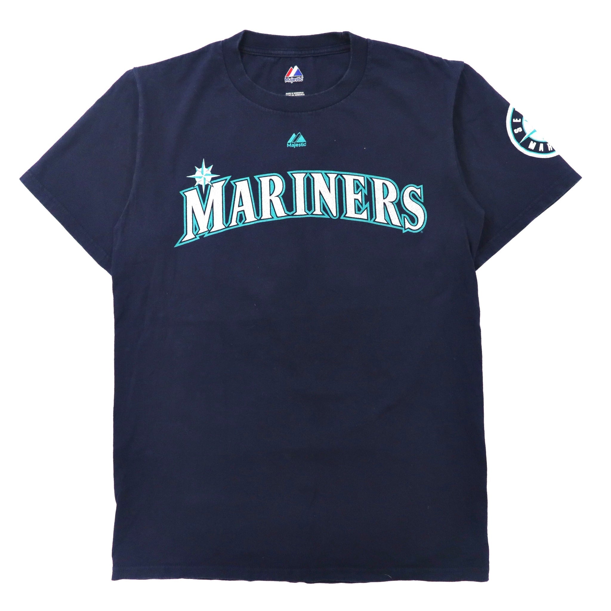 Majestic ベースボールプリントTシャツ S ネイビー ナンバリング MLB