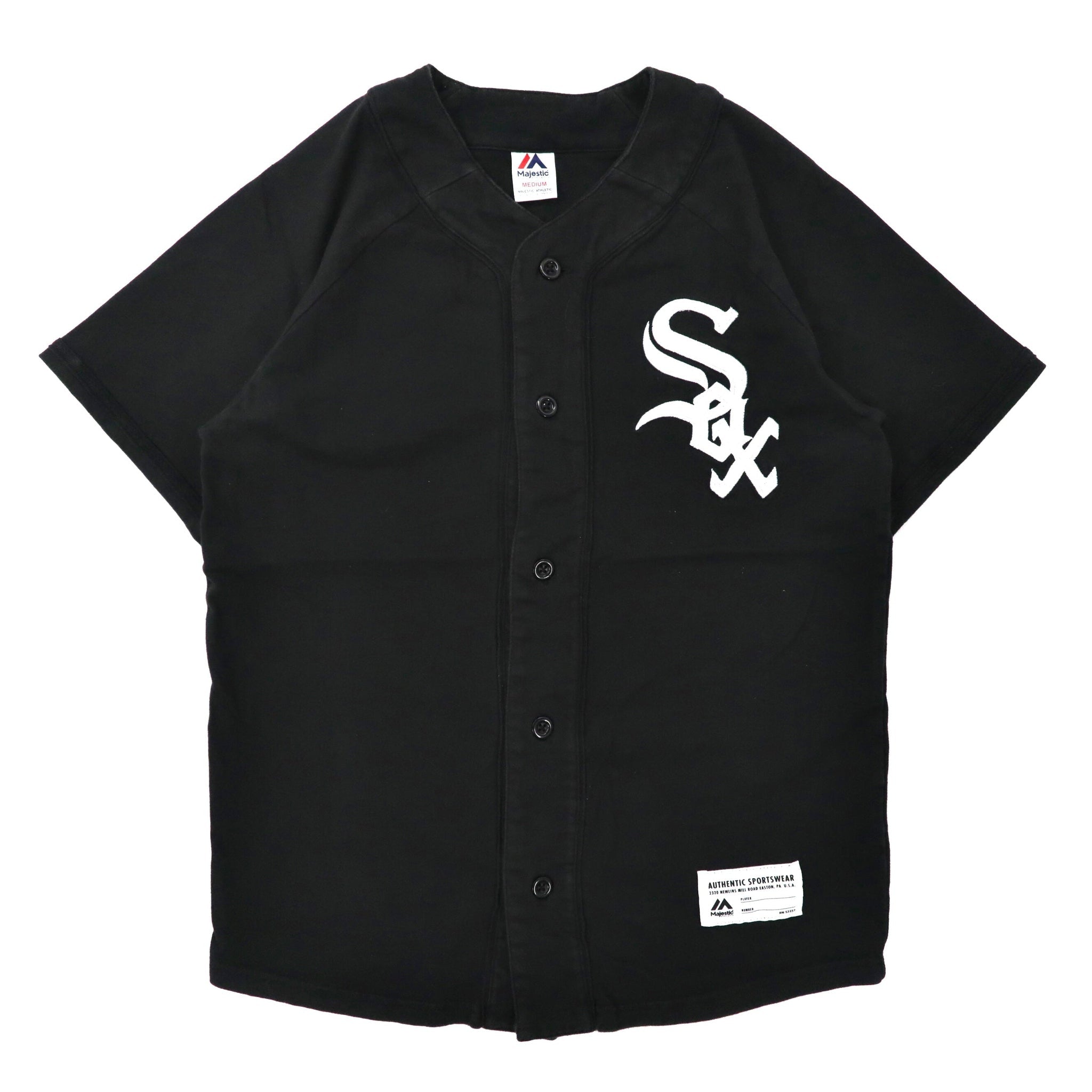 Majestic Baseball Shirt M Black Cotton WHITE SOX Logo Embroidery