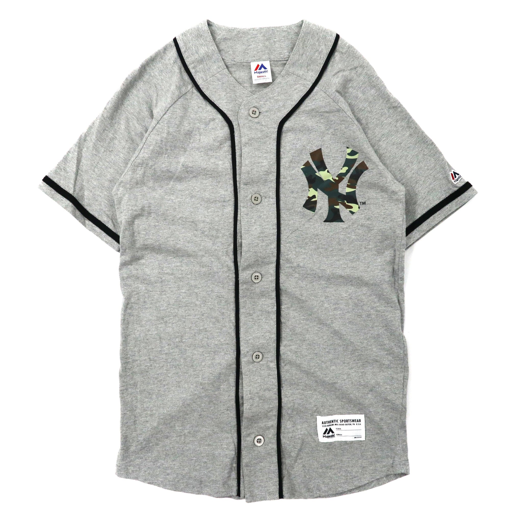 Majestic ベースボールシャツ S グレー コットン New York Yankees