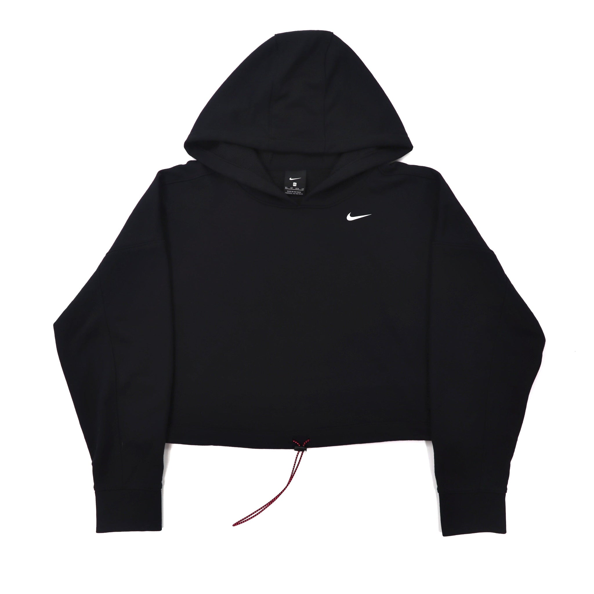 NIKE Cropped HOODIE XS Black Cotton Buck Logo Print Windmill