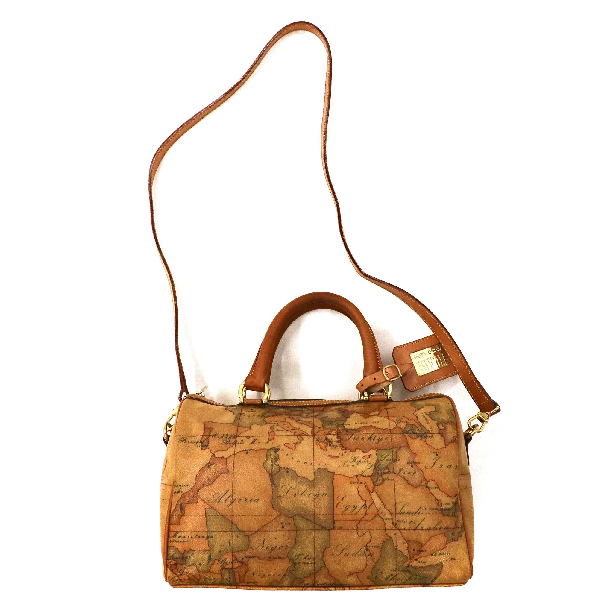 PRIMA CLASSE Miniboston Back Shoulder Bag Beige PVC Map pattern