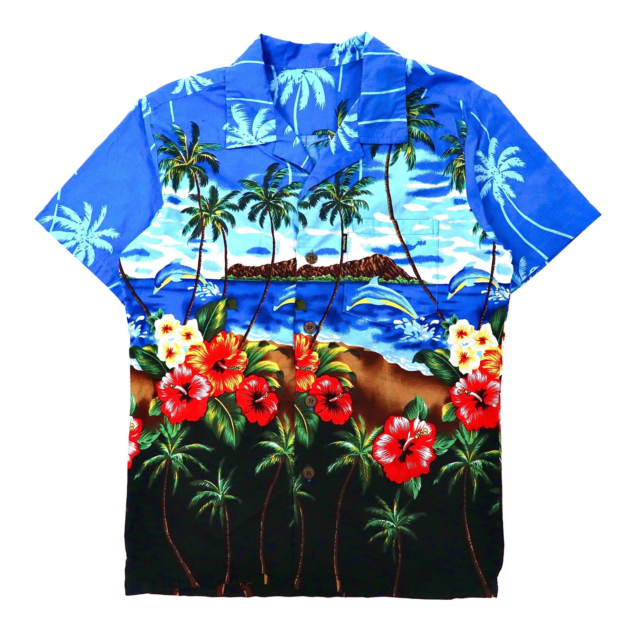 Palmwave アロハシャツ M ブルー コットン 総柄 ビーチ – 日本然 