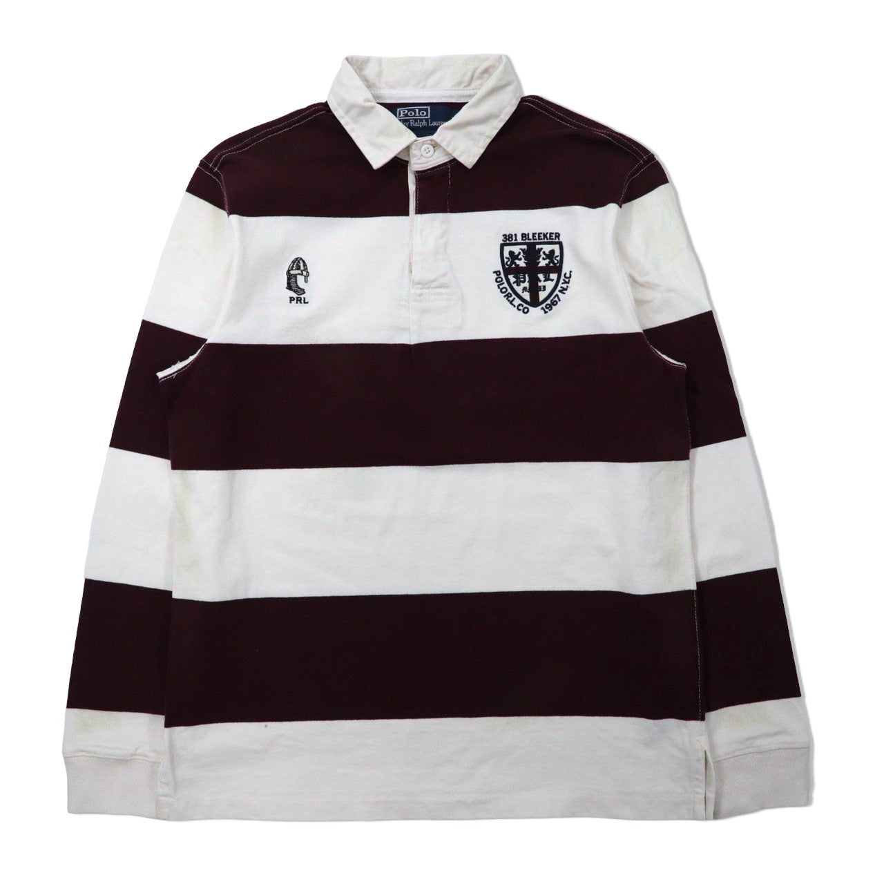 POLO BY RALPH LAUREN STRIPED RUGBY SHIRT L White Bordeaux Cotton