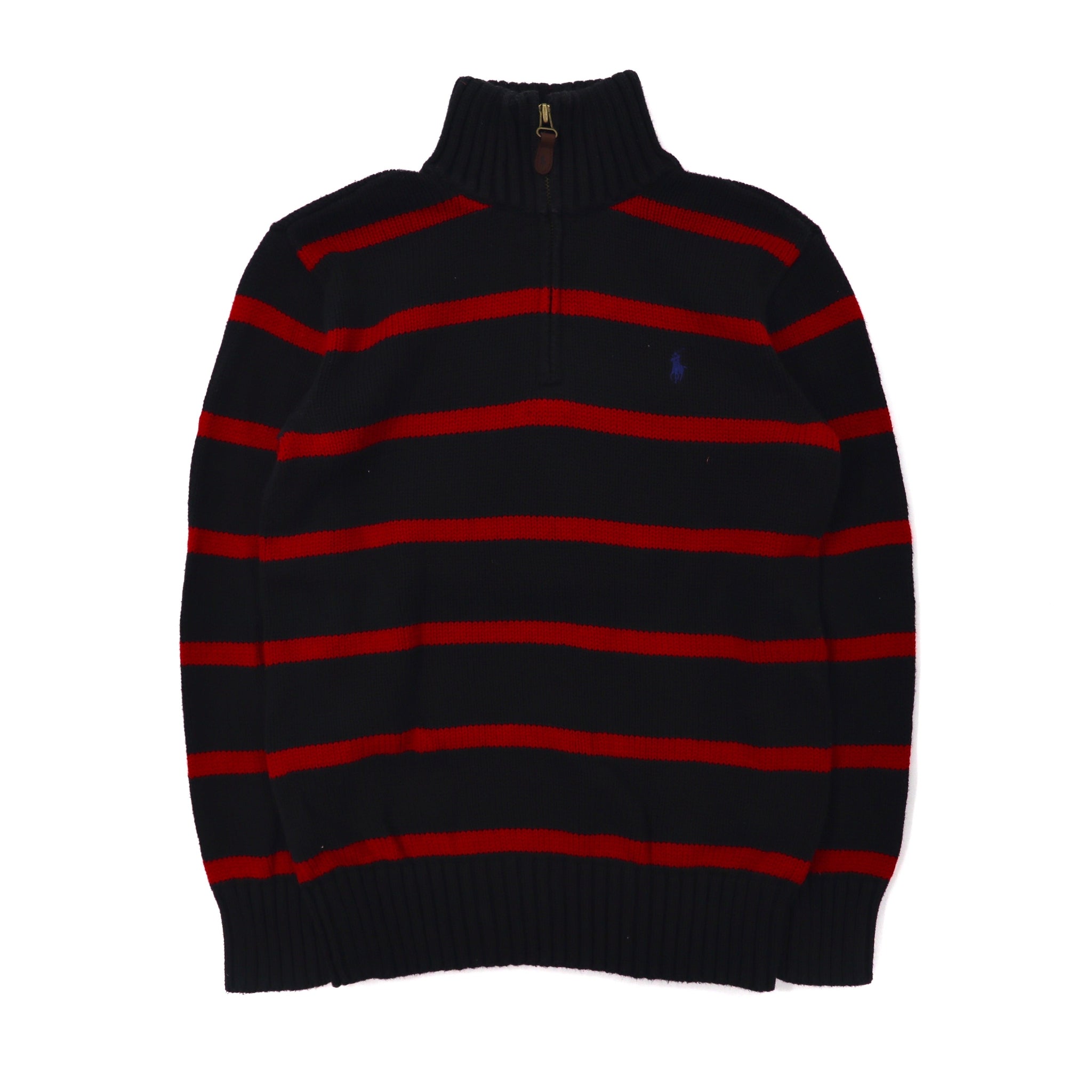 Polo by Ralph Lauren Half Zip Knit M Black Red Border Cable