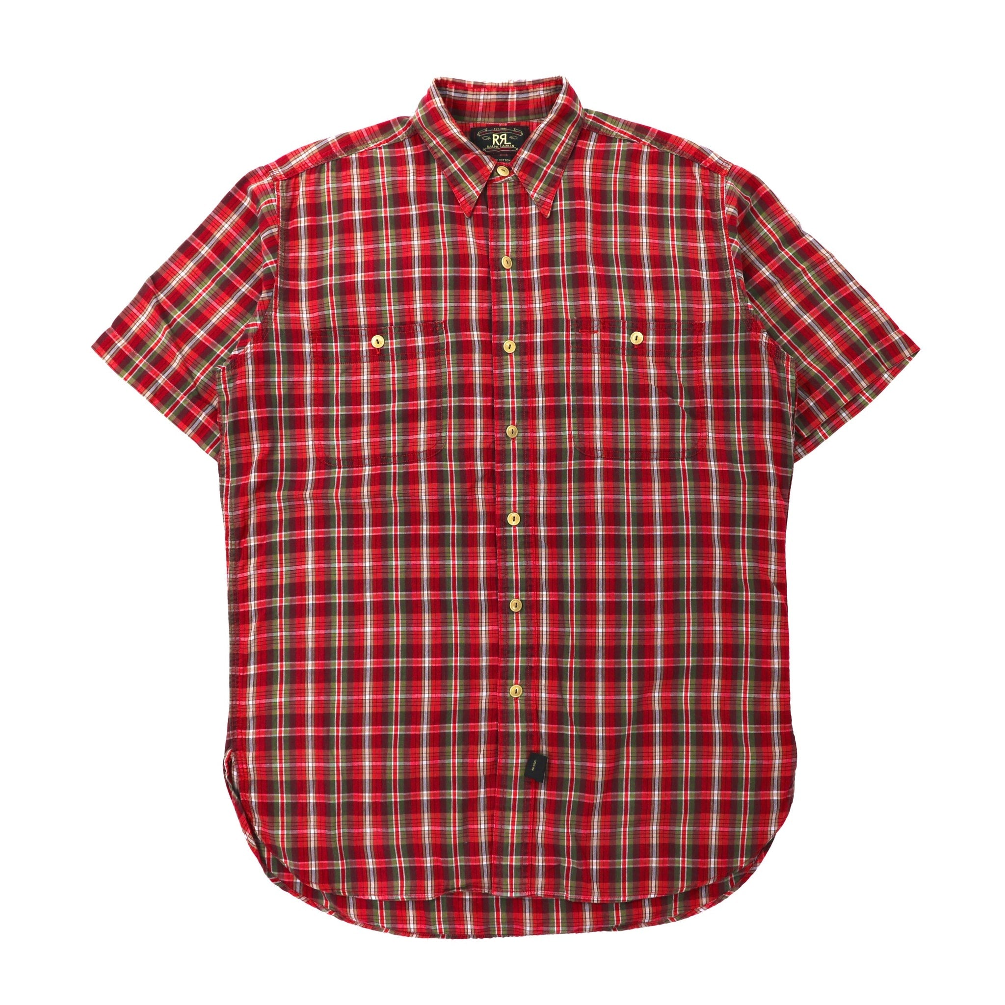RRL short-sleeved shirt S red Checked cotton first term three star tag ...