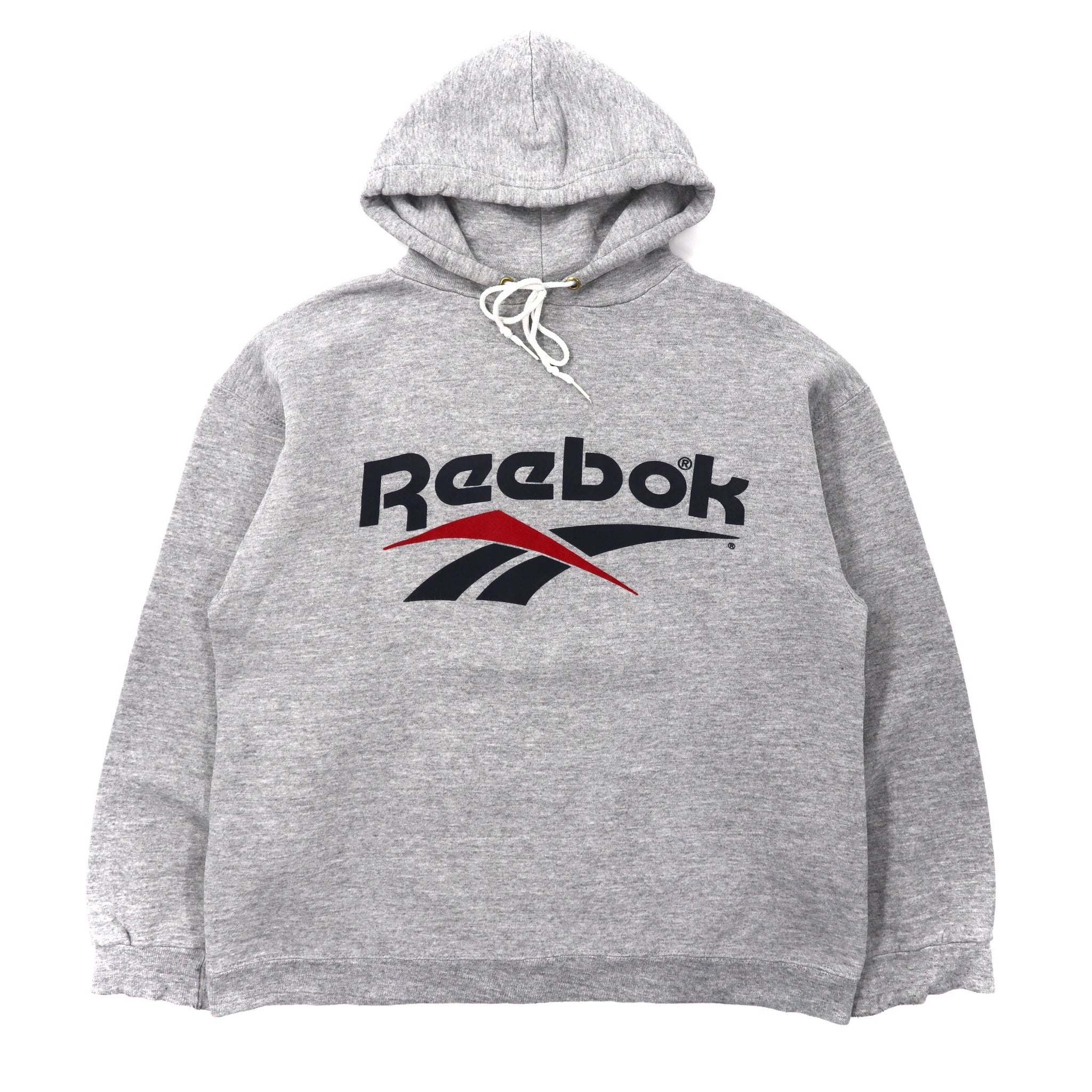 Reebok Hoodie M Gray Cotton Vector Logo Print 90s USA Made