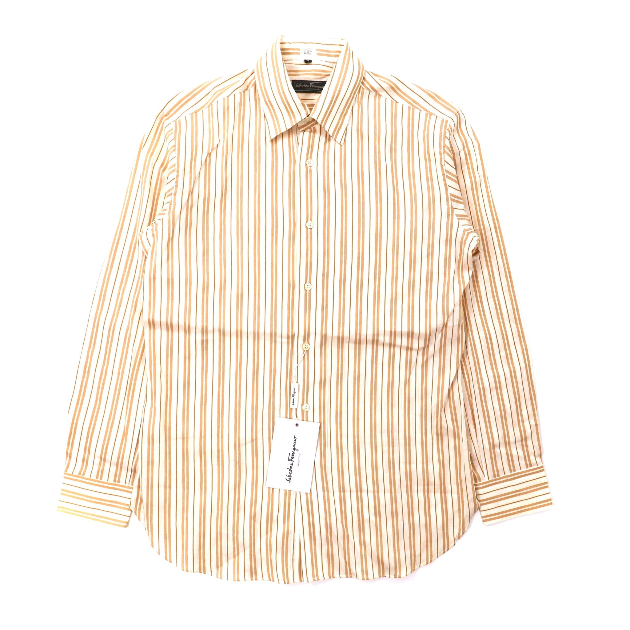 Salvatore Ferragamo Shirt M Beige Striped Linen Silk Mixed – 日本