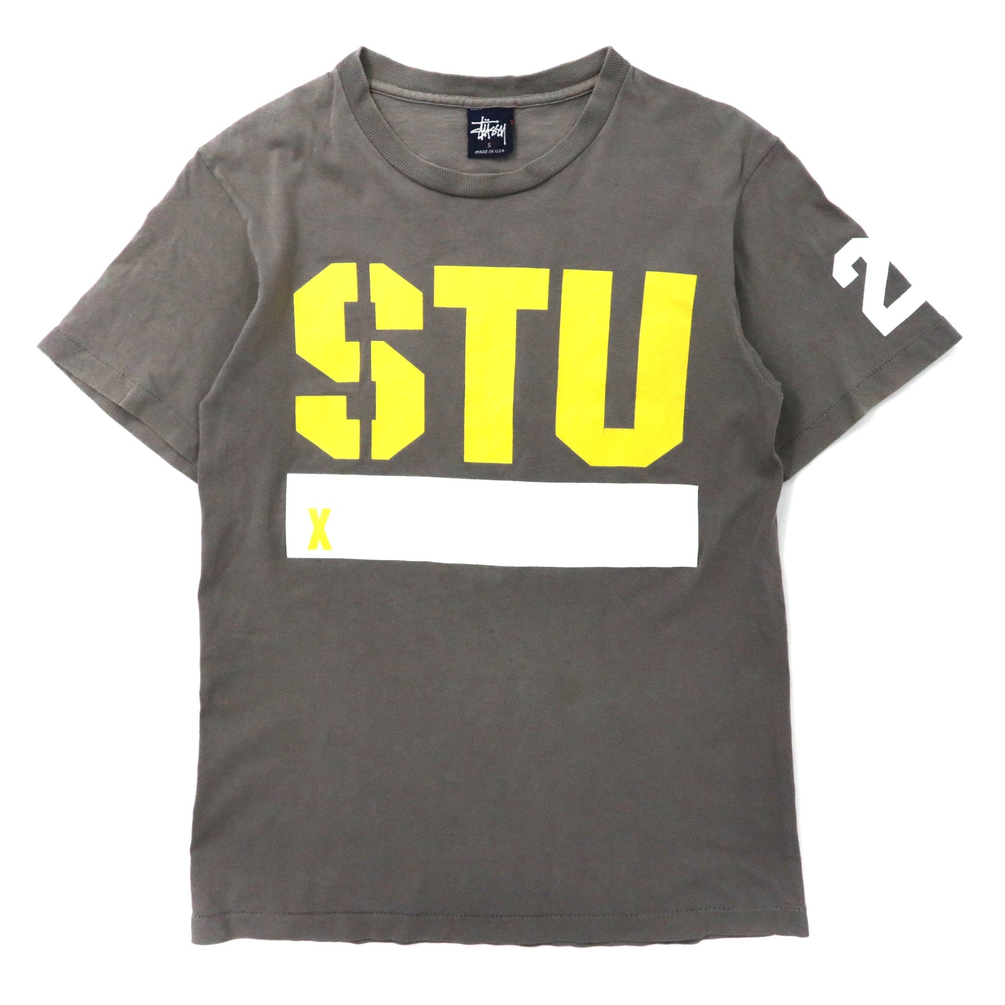 Stussy Logo Print Tee T-Shirt S Gray Cotton Navy Tag 90s USA