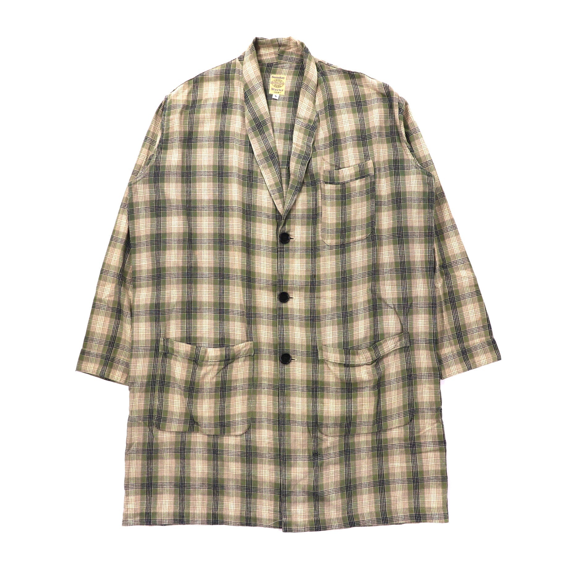 Sunday Works Gown COAT S Brown CHECKED Cotton USA Made – 日本然リトテ