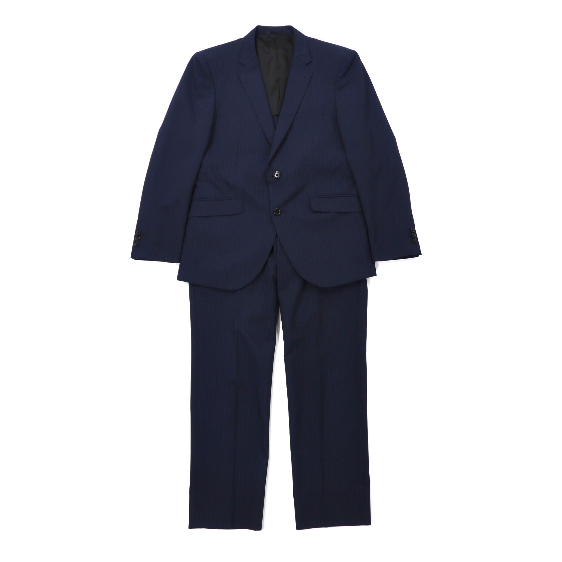 TAKA-Q suit setup A5 navy striped polyester – 日本然リトテ