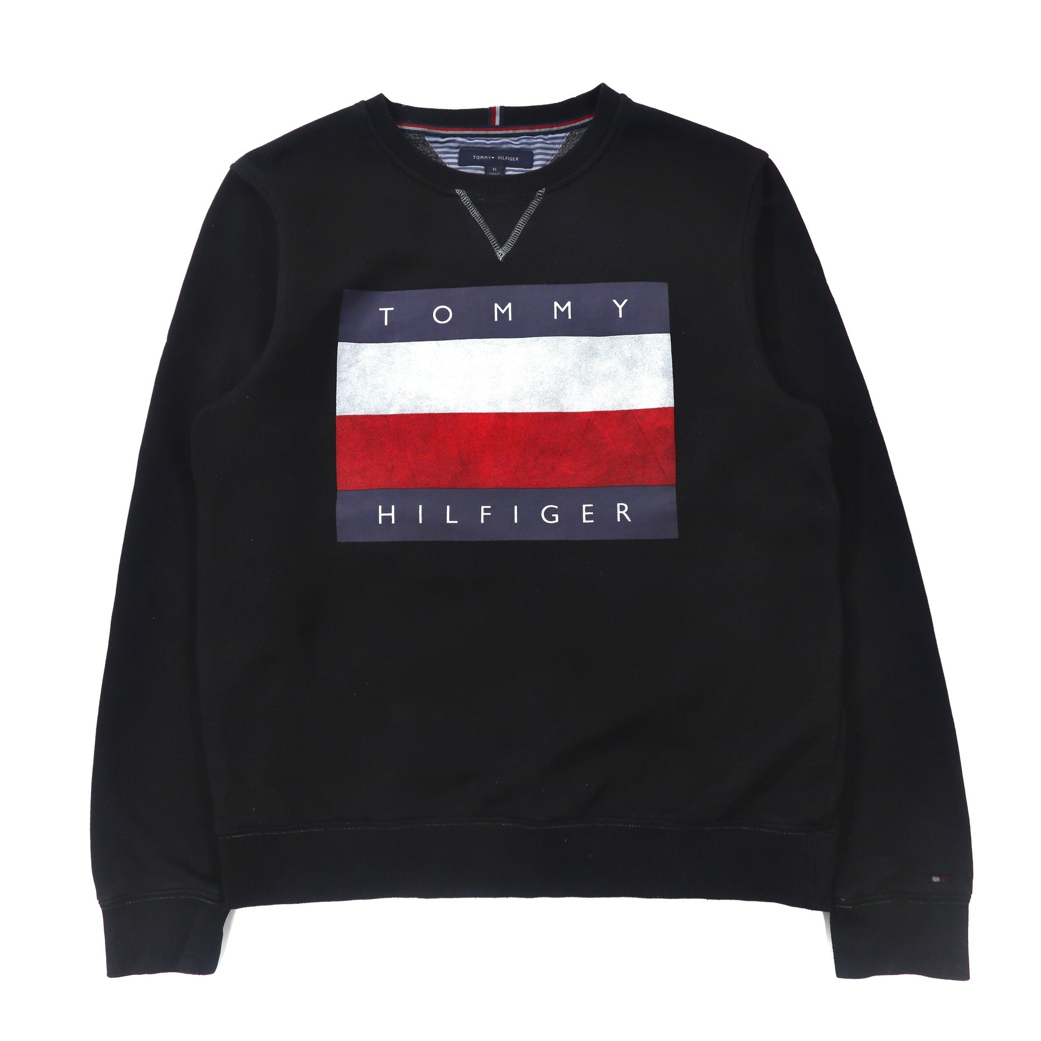 TOMMY HILFIGER Logo Print Sweatshirt M Black Cotton Brushed Lining