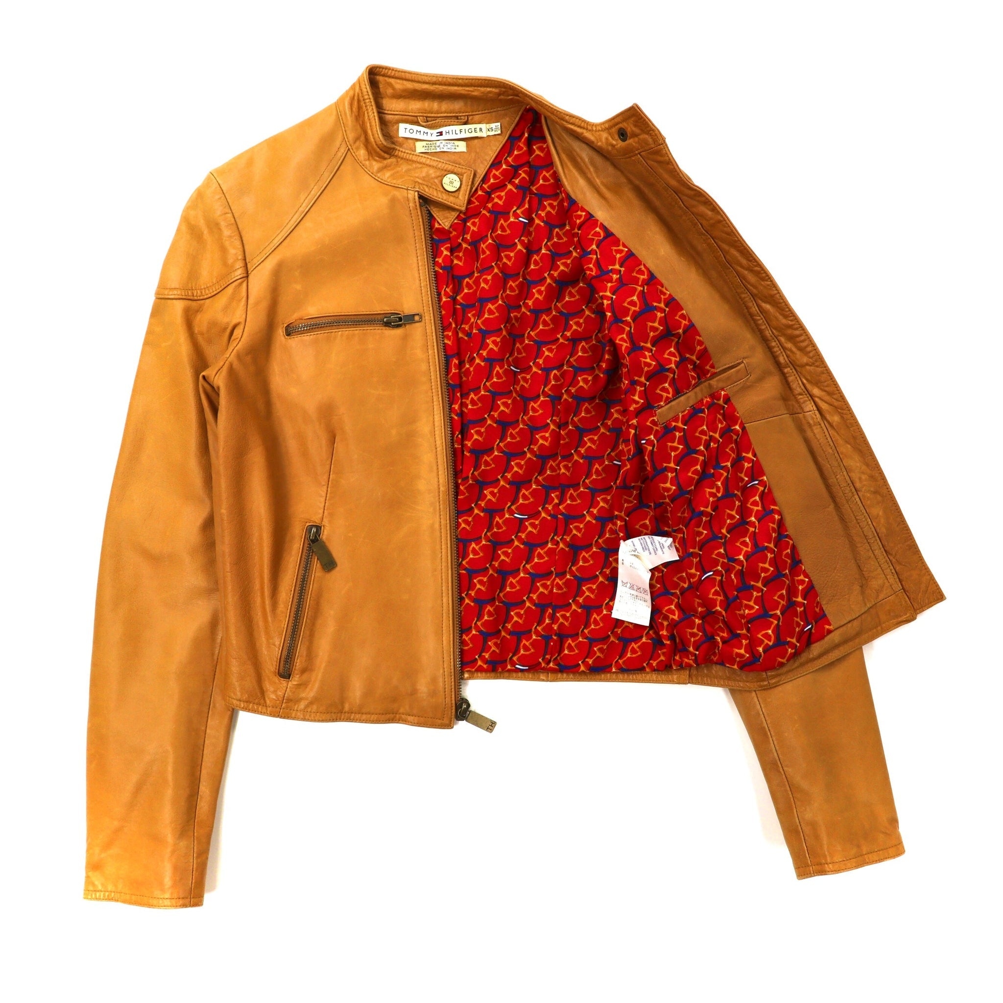 TOMMY HILFIGER Single Riders Jacket XS Beige Leather – 日本然リトテ