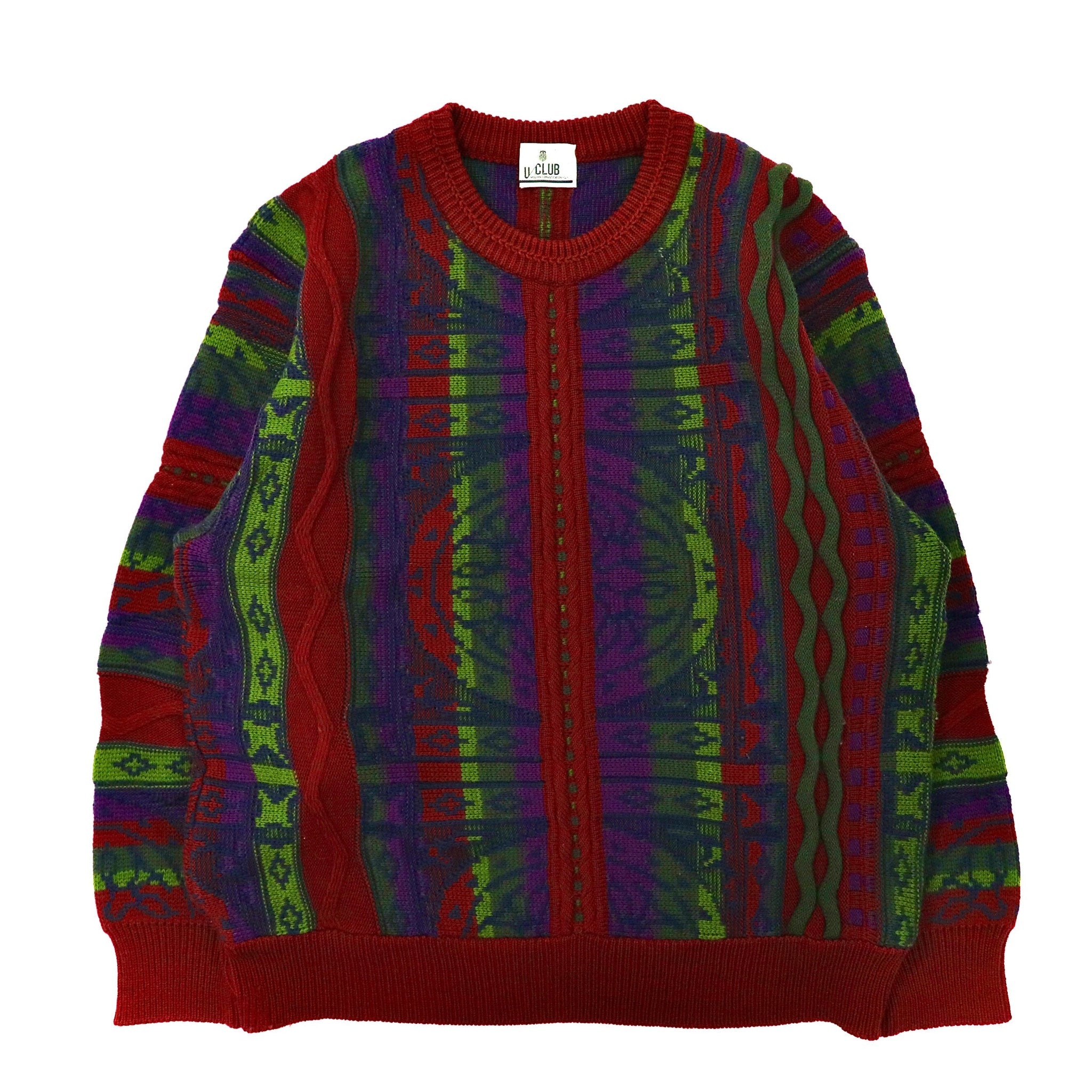 U Club 3D Knit Sweater L Multicolor Patterned Wool Japan MADE