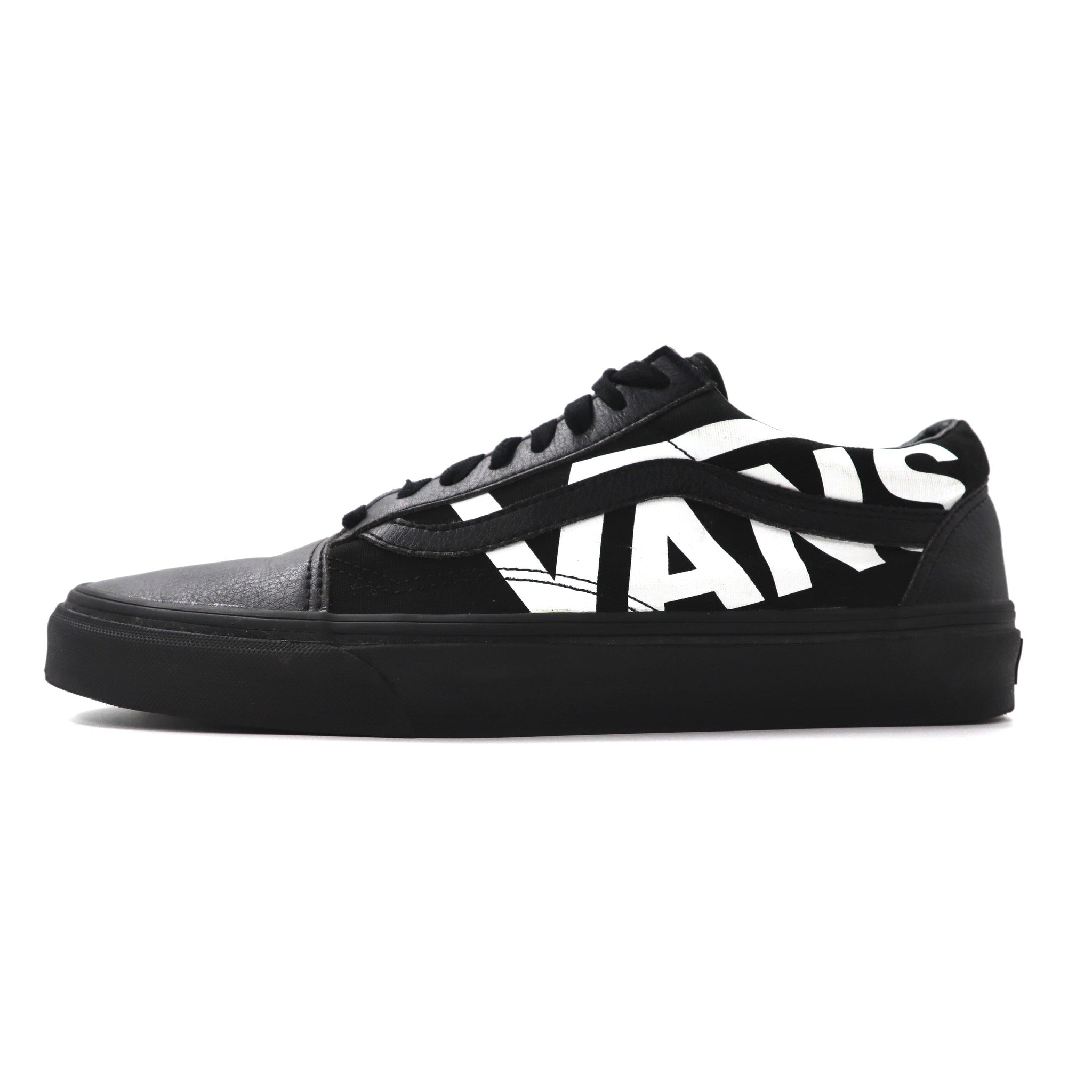 VANS Sneakers US9.5 Black OLD SKOOL Leather Big Logo Print 507452