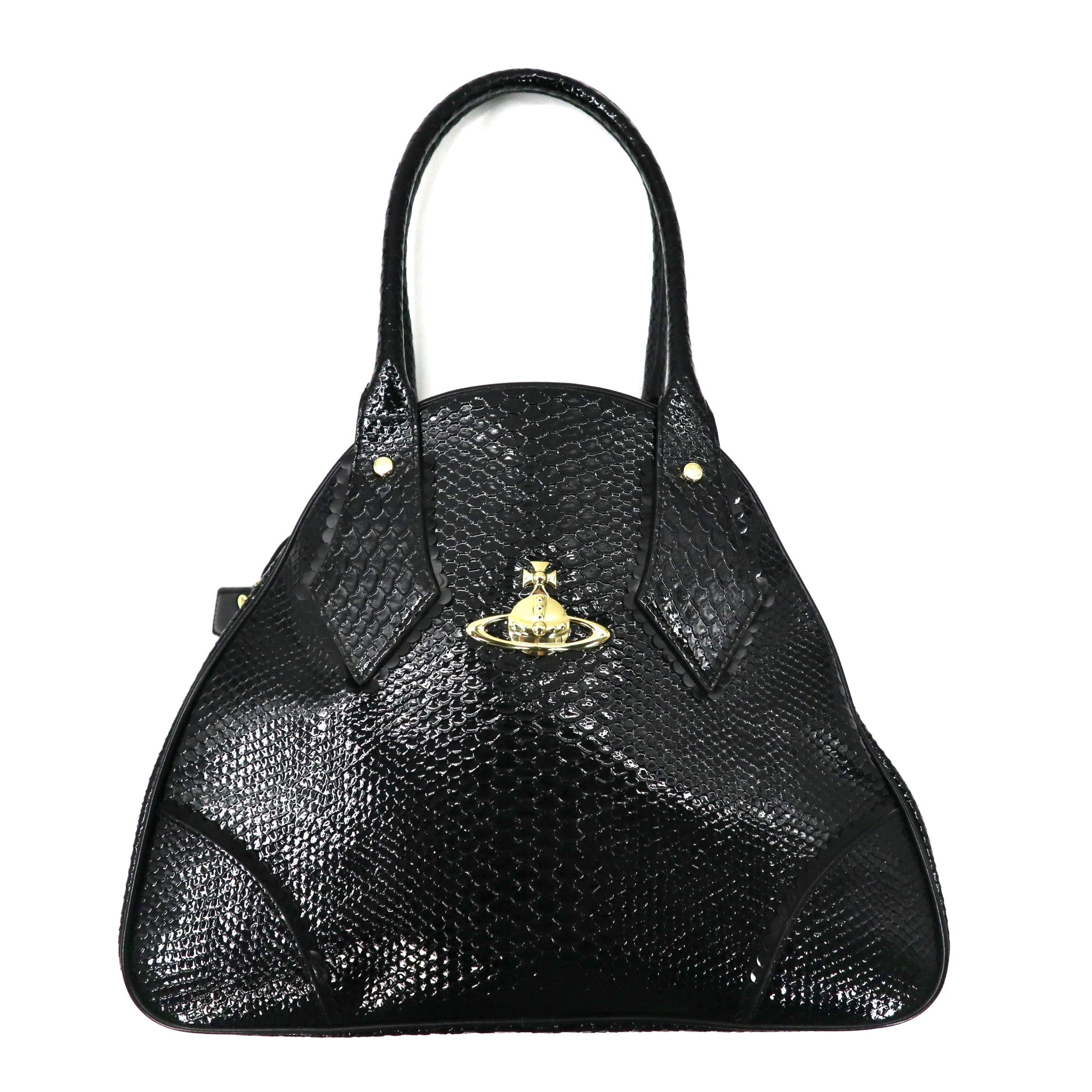 VIVIENNE WESTWOOD Handbag Black Leather Frilly Snake 12-02 