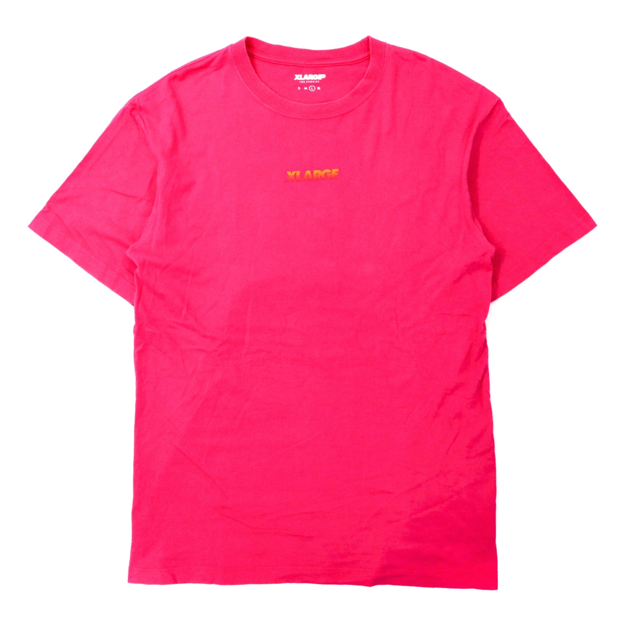 X-LARGE ビッグサイズ ロゴプリントTシャツ L ピンク コットン バック 